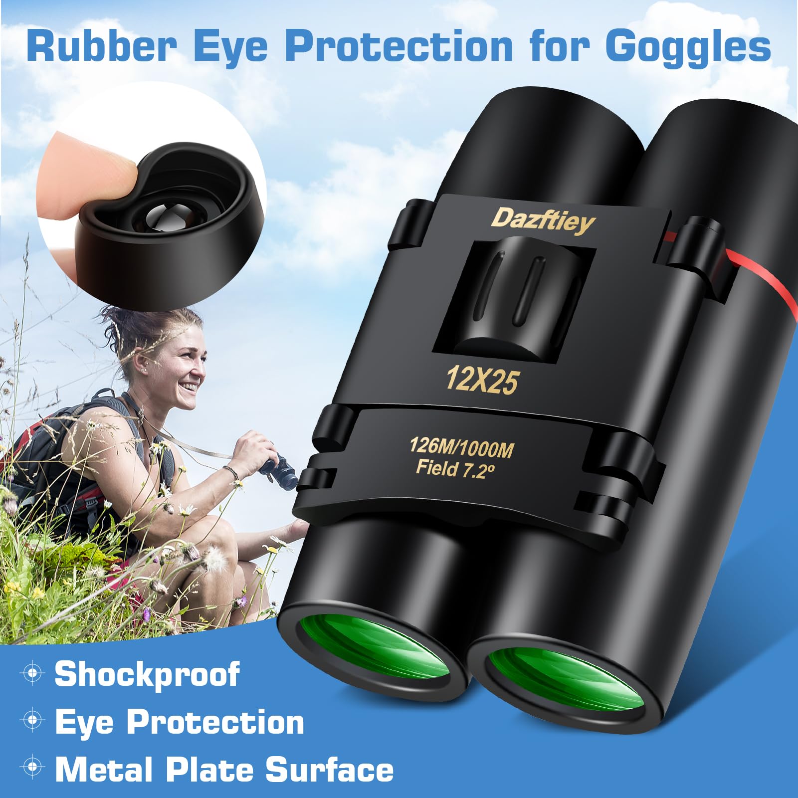Dazftiey 12X25 Small Compact Binoculars For Adults & Kids - Mini Lightweight High Powered Binoculars With Clear Vision For Cruise Ship, Bird Watching, Travel, Opera Concert