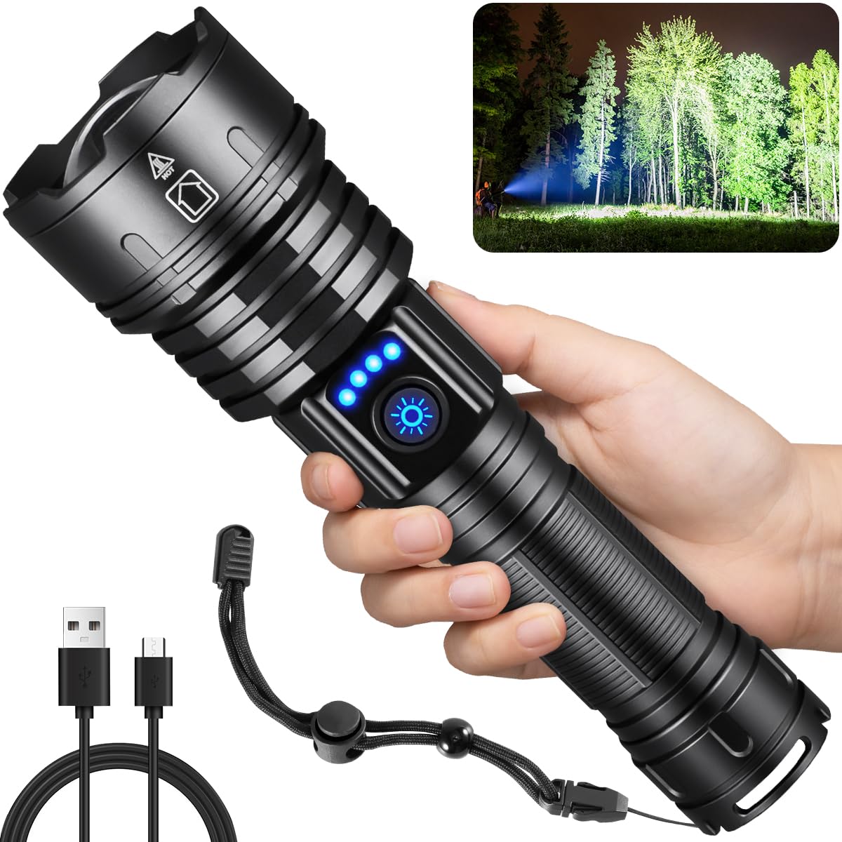 Wopkdupk Flashlights High Lumens Rechargeable, 990000Lm Super Bright Flashlight, Adjustable Tactical Flashlight, 5Mode Flash Light High Powered, Waterproof Led Flashlight For Camping, Hiking, Home, Emergencies