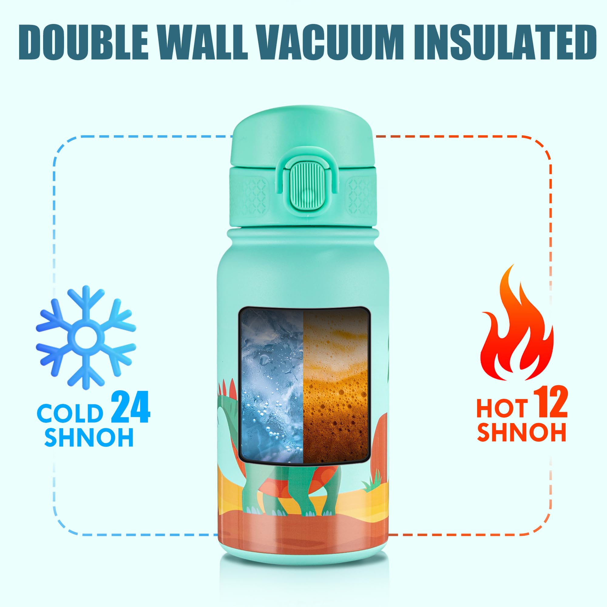 Oldley 12Oz Kids Water Bottle, Stainless Steel Insulated Water Bottle For Kids, With Straws Leak-Pr