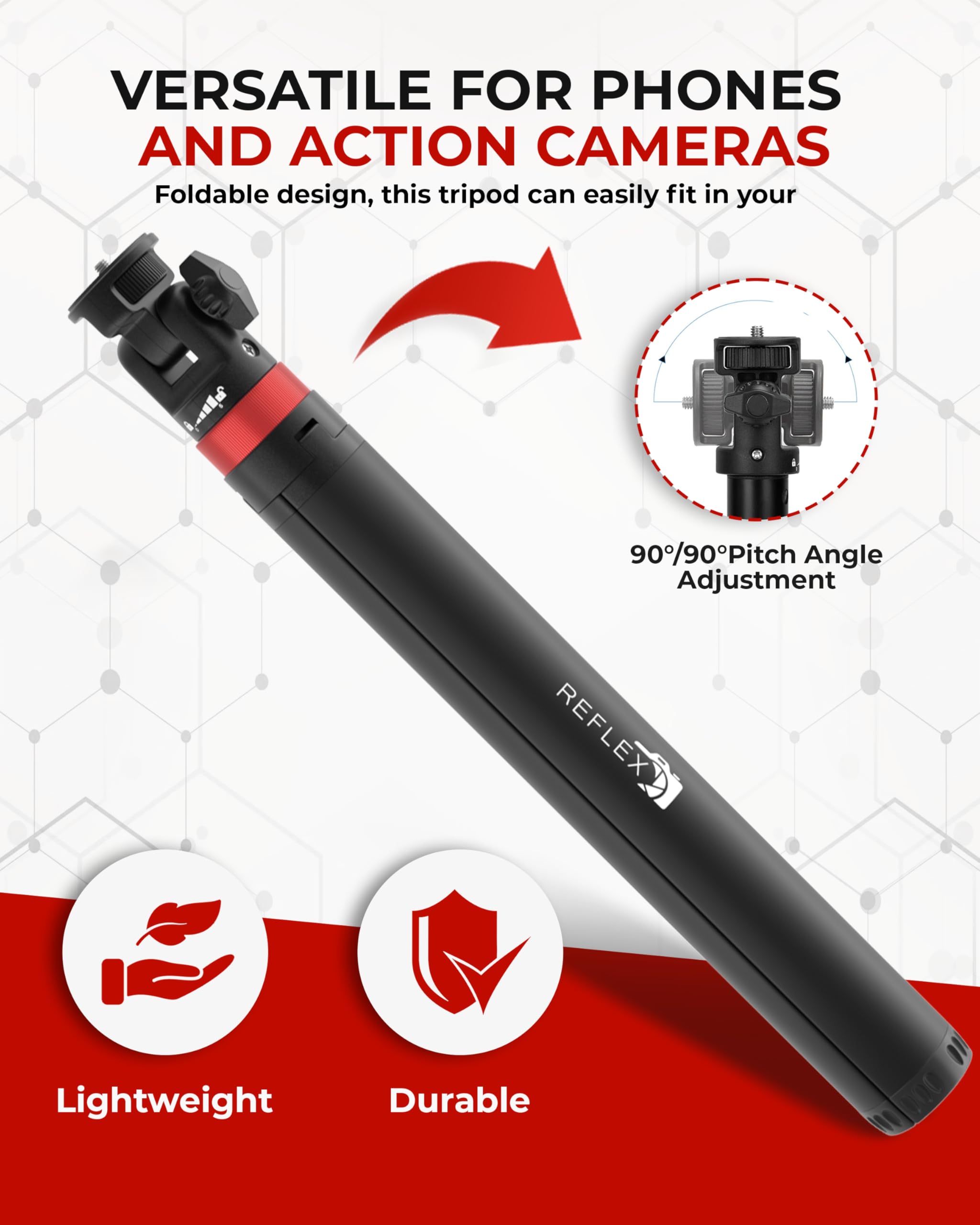 Reflex Camera 76" Extendable Aluminum Lightweight Tripod Stand Up To 190Cm In Height, Lightweight & Portable With 1/4" Screw Thread 180° Rotation, Compatible With Dslr Camera, Lights & Smartphones