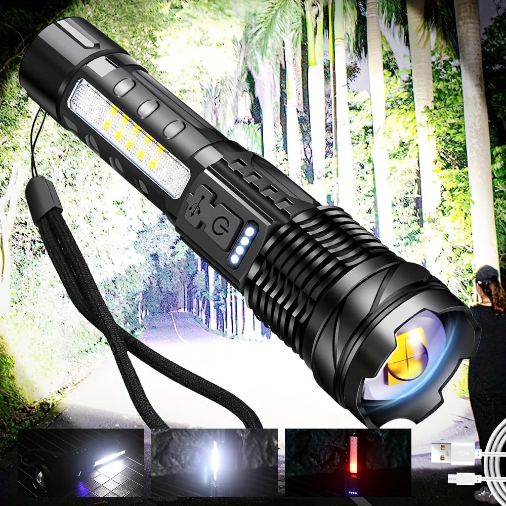 Mviocs 2 Pack Rechargeable Flashlight High Lumens, Powerful Led Flashlight With 7 Modes & Zoomable & Waterproof, Super Bright Flash Light For Home, Camping, Hiking, Emergencies