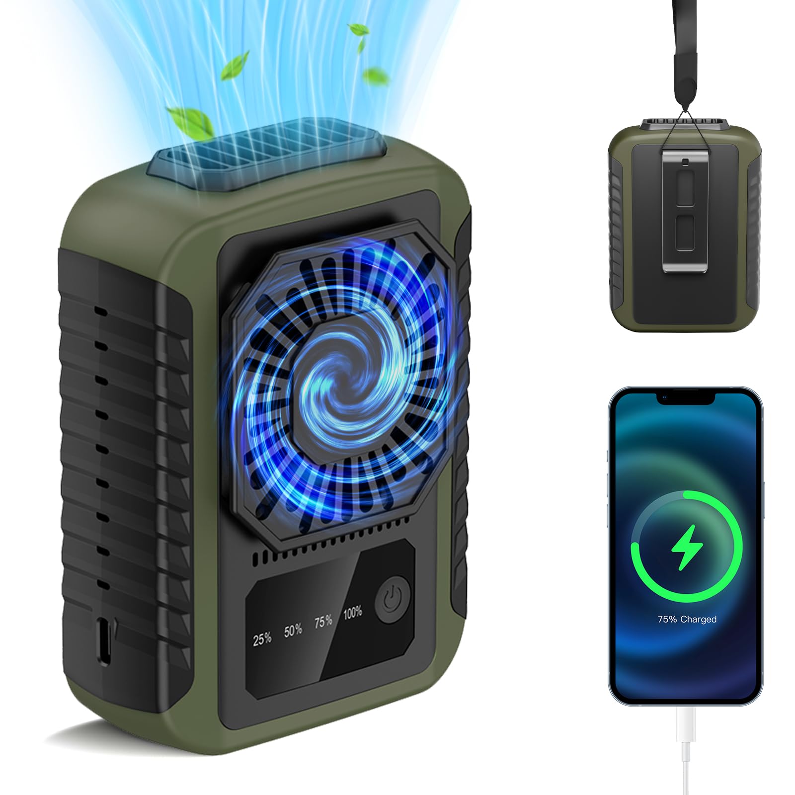 Portable Waist Fan, Personal Under Shirt Fan 6000Mah Battery Rechargeable, 20H Working Time, 3-Speed - Koospark