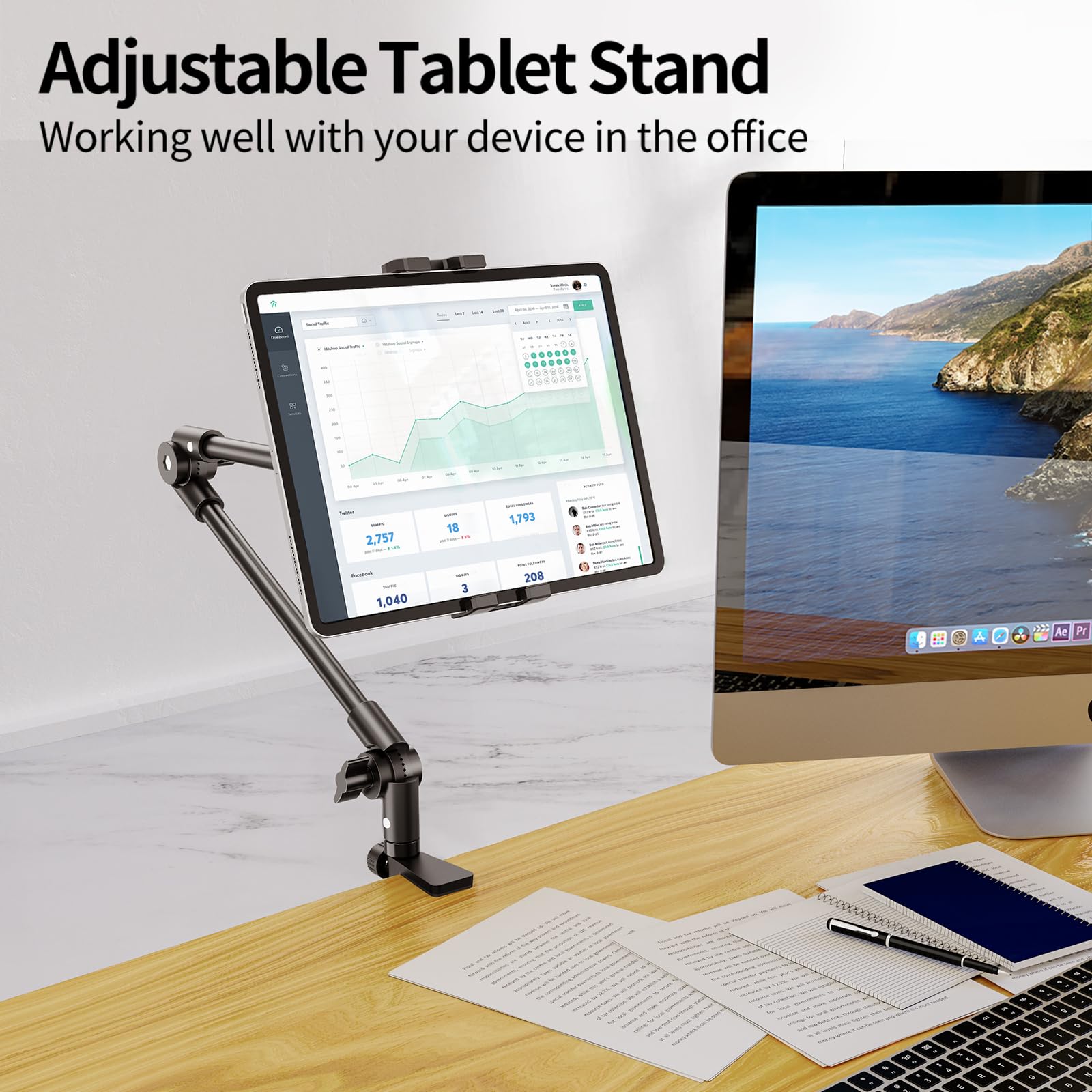 Kdd Tablet Stand Holder, Adjustment Ipad Phone Mount, 27In Long Arm Webcam Stand Projector Camera Mount For Desk, Fit For 4.7"-12.9" Devices, Ipad Pro 12.9 Air Mini, Galaxy Tabs, Switch, Iphone