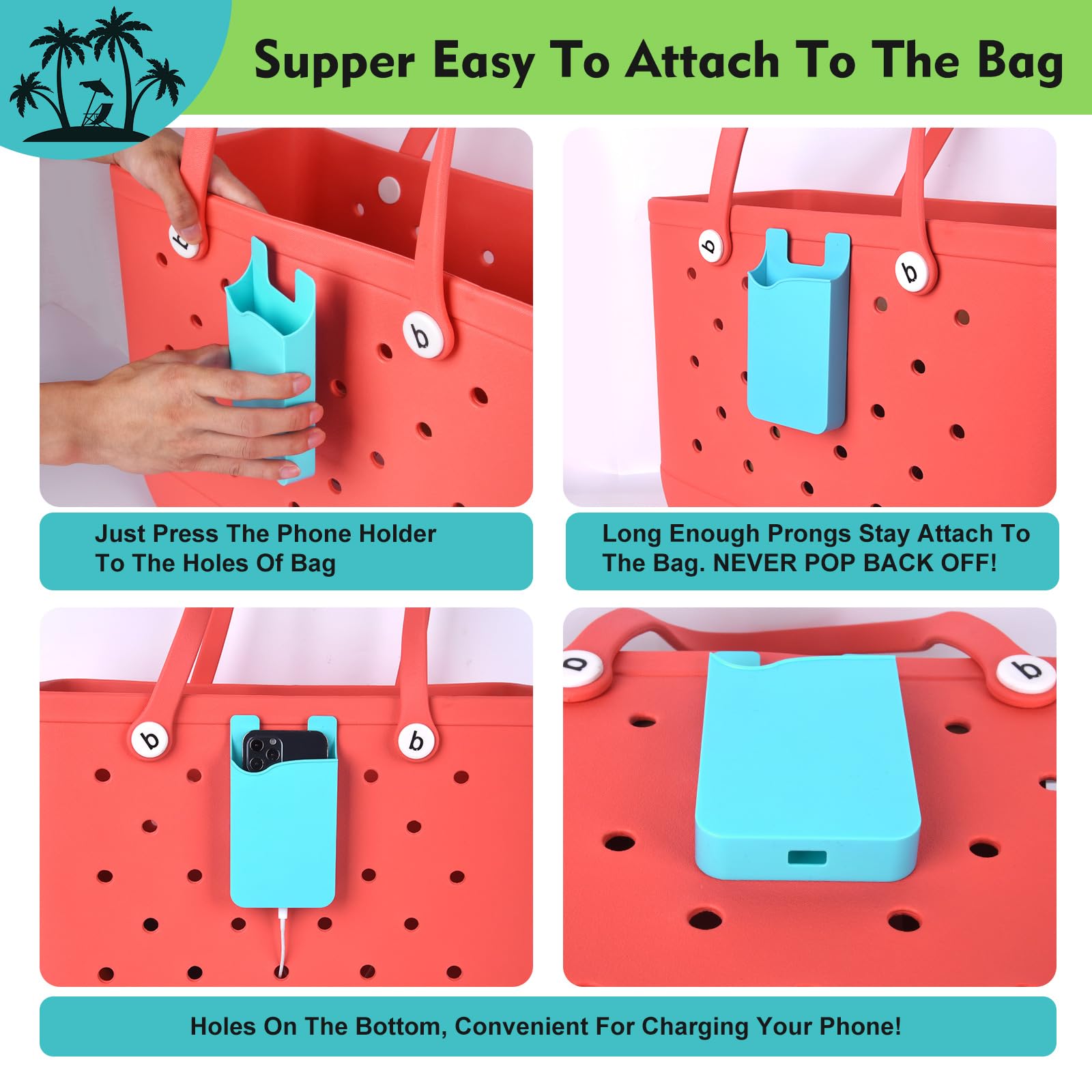 Raymall Phone Holder For Bogg Bag, Accessories For Simple Modern Beach Tote, Universal Abs Hard Plastic Phone Case Holder Accessories For Bogg Bag (Teal)