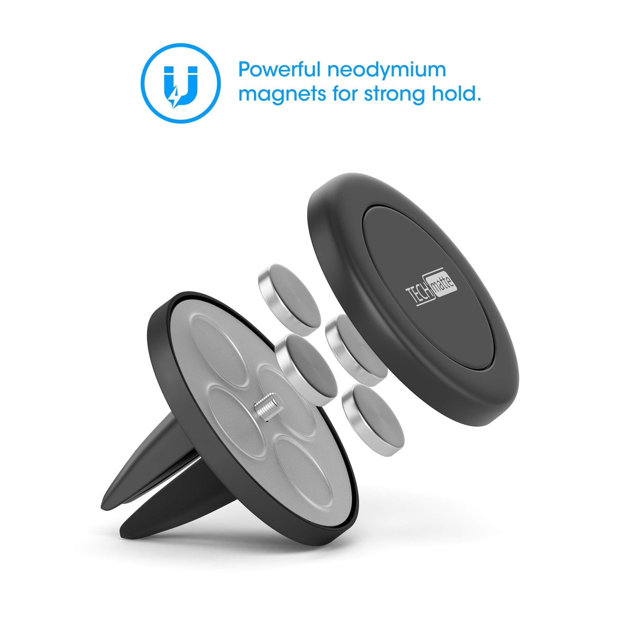 Techmatte Car Mount, Maggrip Air Vent Magnetic Universal Car Mount Holder For Smartphones Including Iphone 7, 6, 6S, Galaxy S7, S7 Edge Black, Portable Electronic Device Mount