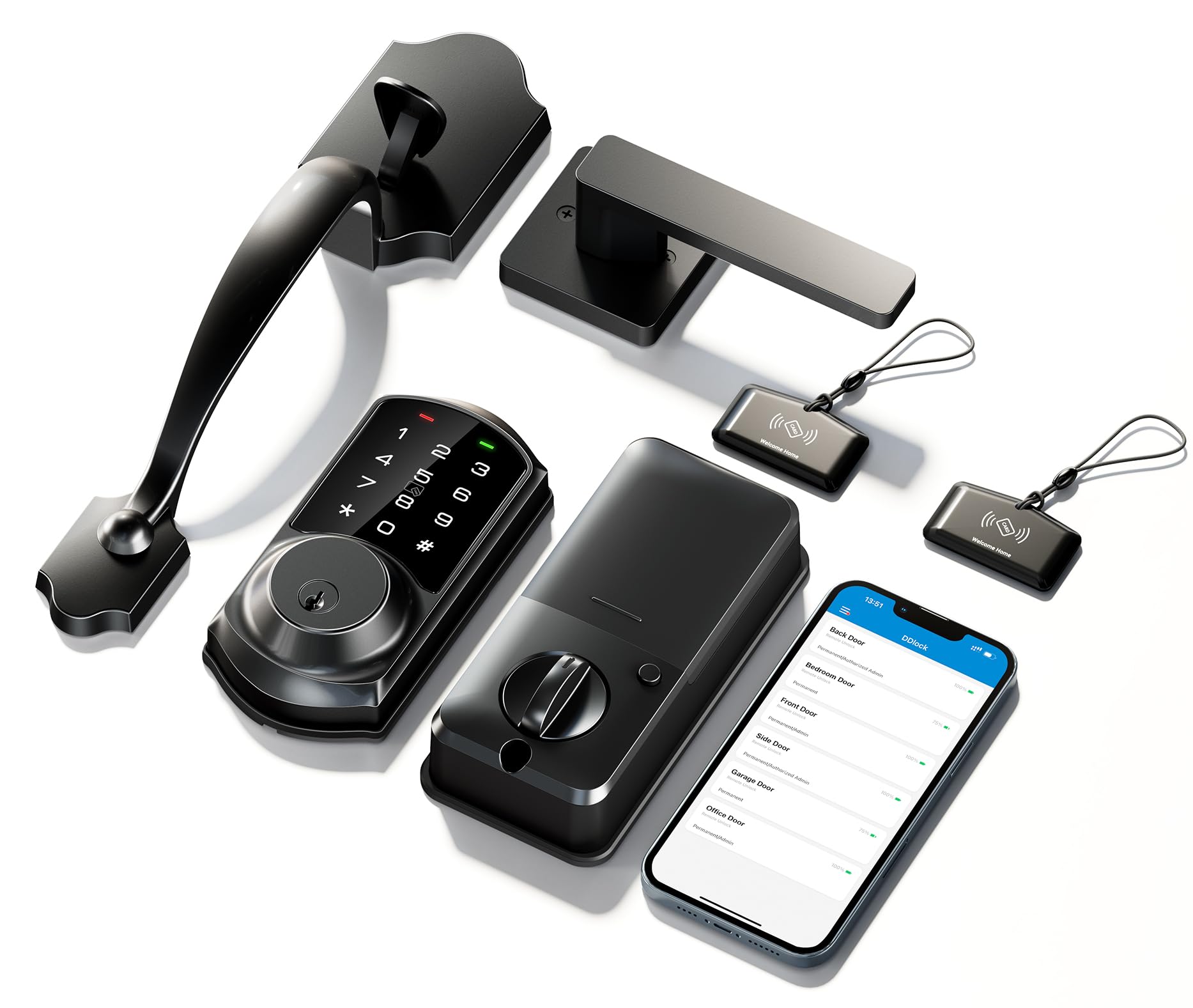 Veise Ve06-H Smart Front Door Lock Set, App Control, Keyless Entry Deadbolt With Lever Handle, Electronic Digital Touchscreen Keypad, Auto Lock, Easy Install, Matte Black
