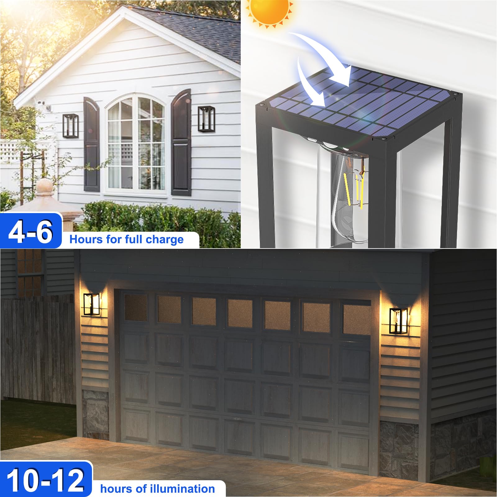 Aponuo Solar Outdoor Wall Lights With 3 Lighting Modes, Motion Sensor Waterproof Wall Lanterns, Wireless Dusk To Dawn Solar Sconce Lights For Porch, Garage, Patio, Yard (2 Packs)