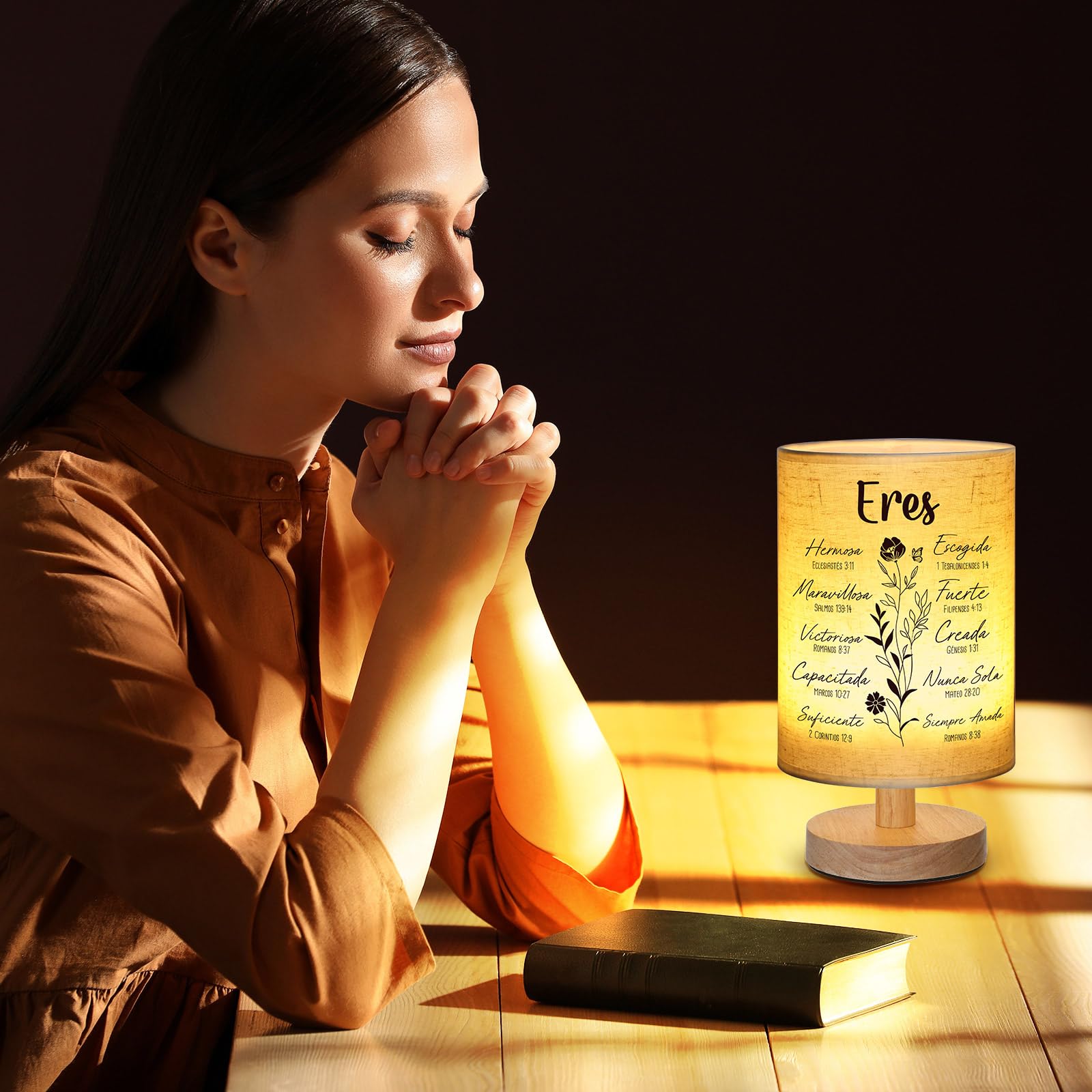 Kittmip Regalos Religiosos Table Lamp,Spanish Christian Night Light Fabric Religious Bedside Lamp With Bible Verse Inspirational Night Light Regalos Para Mujer For Friend Teacher Nurse Mother