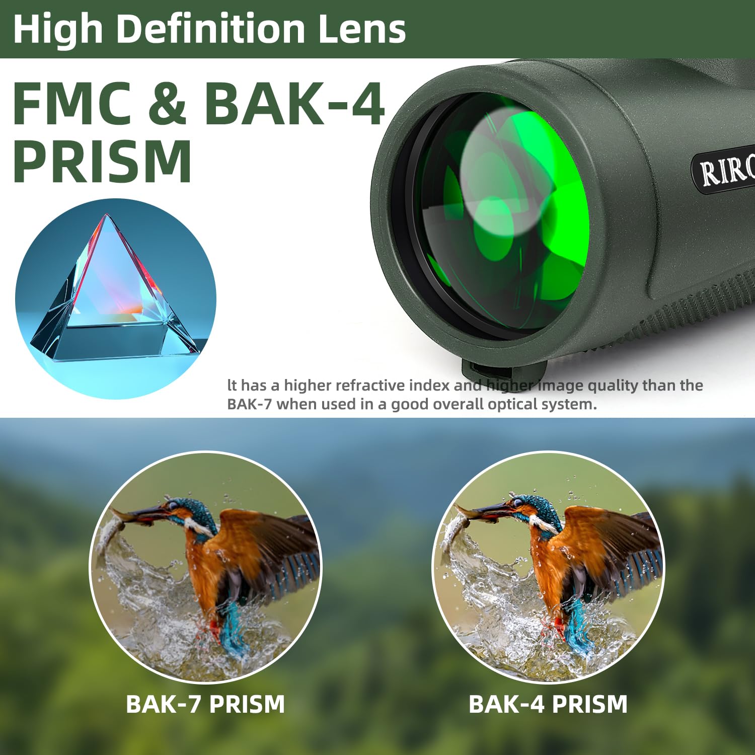 Riroma Monocular - Telescope 40X60 Hd Monocular With Smartphone Adapter Tripod & Portable Bag, Monoculars For Adults High Power With Bak4 Prism & Fmc Lens, Suitable For Bird Watching Hunting Hiking Camping