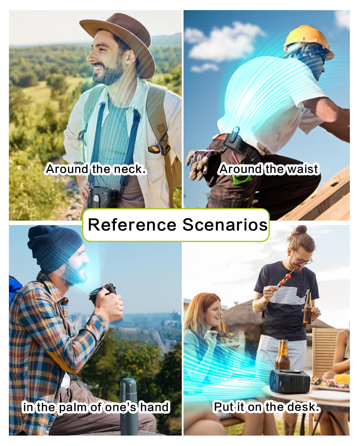 Portable Fan 10000Mah Rechargeable, Mini Waist Fan With Max 24H Working Time,5 Speeds 15000Rpm