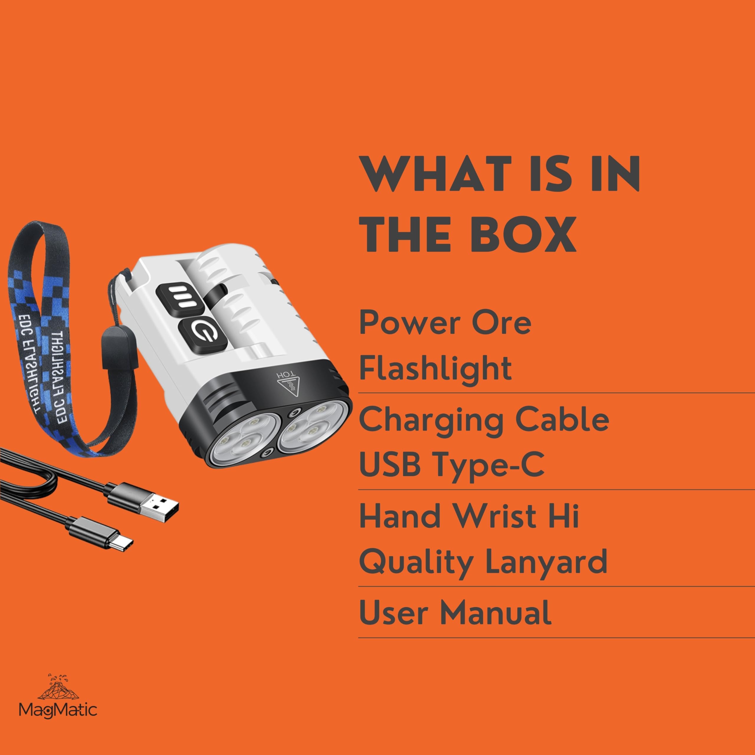 Magmatic Power Ore Super Bright Keychain Flashlight With High Lumens Level Of 1600 Lm The Brightest Flashlight In The World At Your Hand. Edc Keychain With Magnetic Recheargeable Features Perfect For Camping