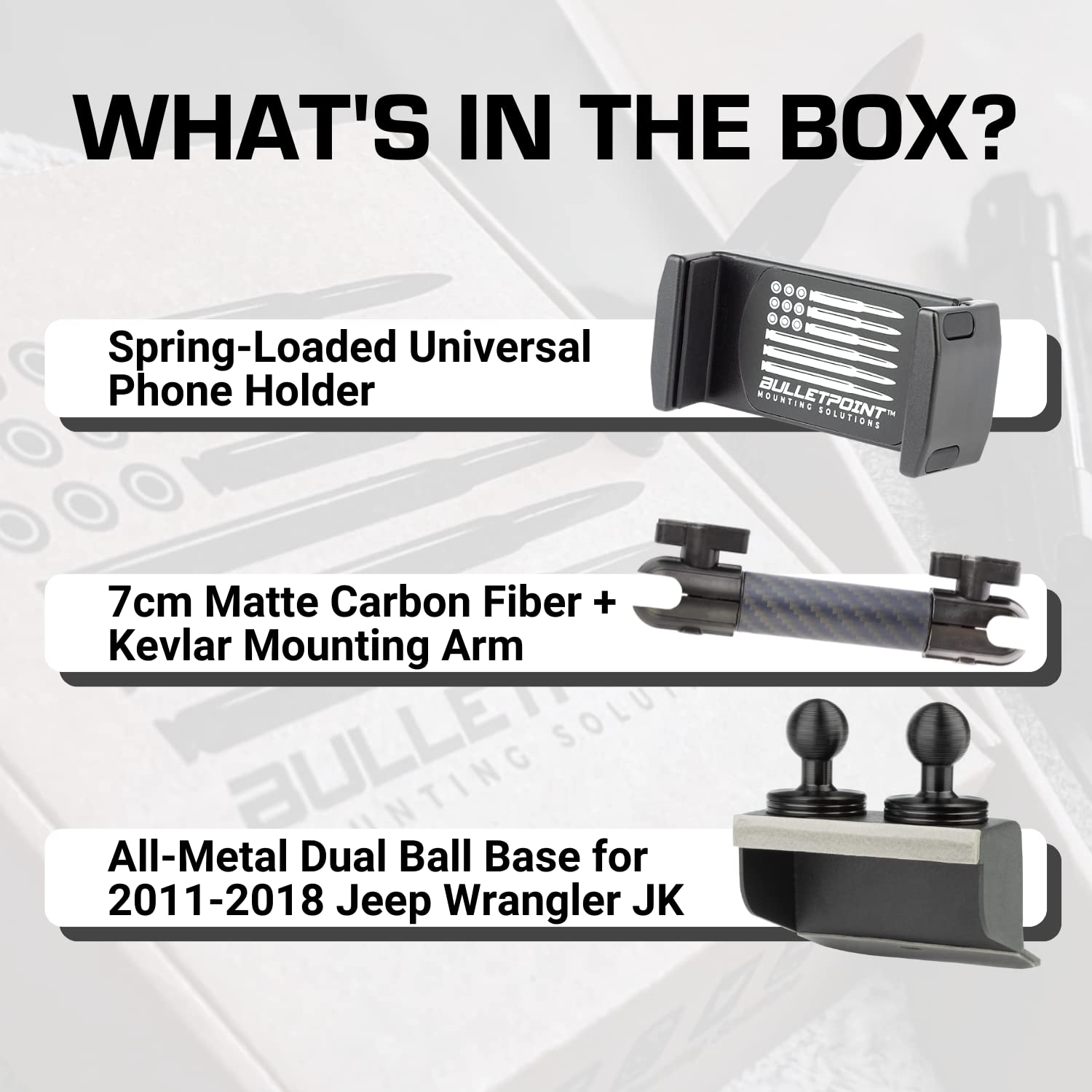 Bulletpoint Metal Dash Mount Cell Phone Holder & Action Camera Mount Compatible With 2011–2018 Jeep Wrangler Jk (Dual 20Mm Ball Base)