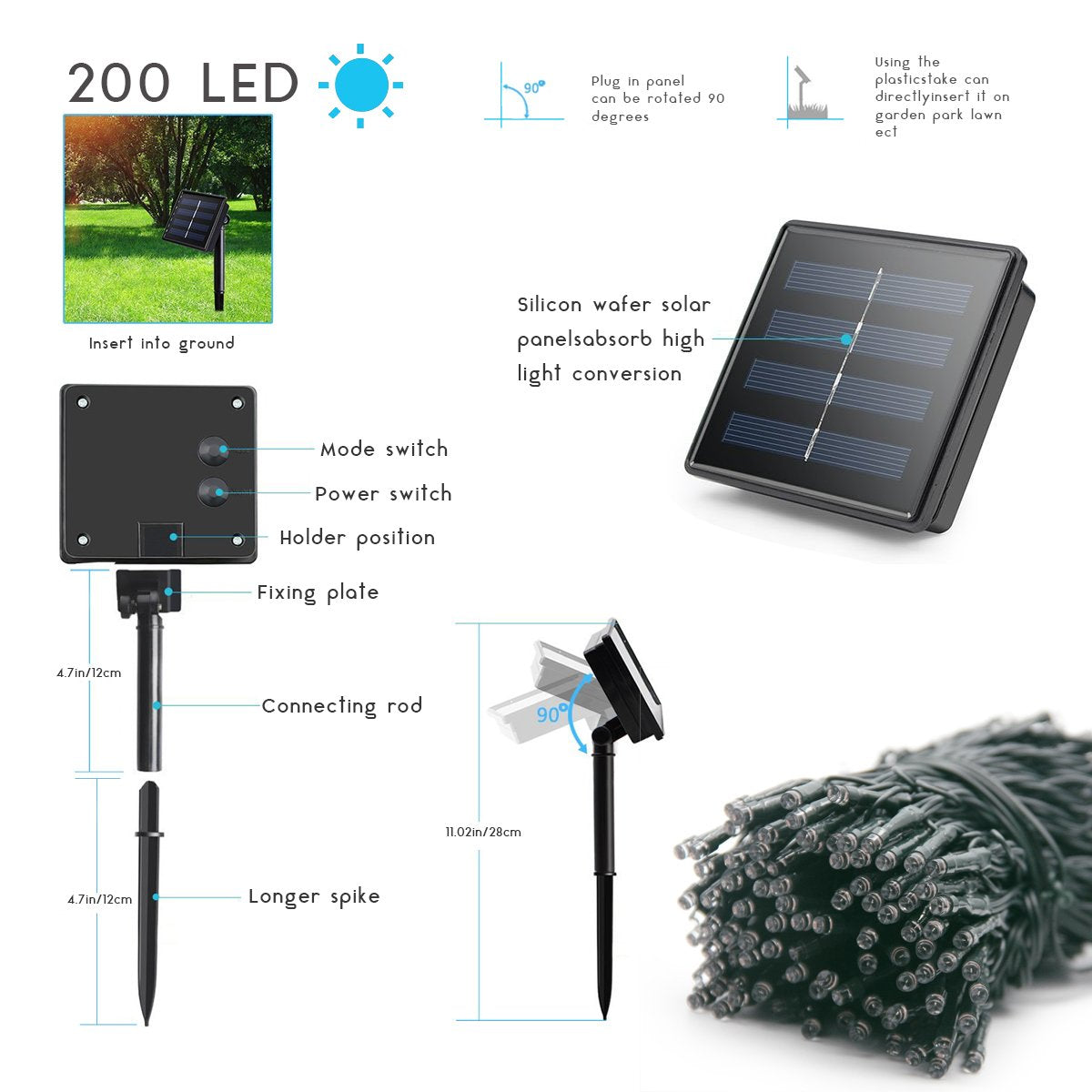 Lalapao Solar String Lights 2 Pack, 400 Led 144Ft Outdoor Waterproof Christmas Lights, 8 Modes For Tree, Patio, Yard, Garden, Parties Decoration (White)