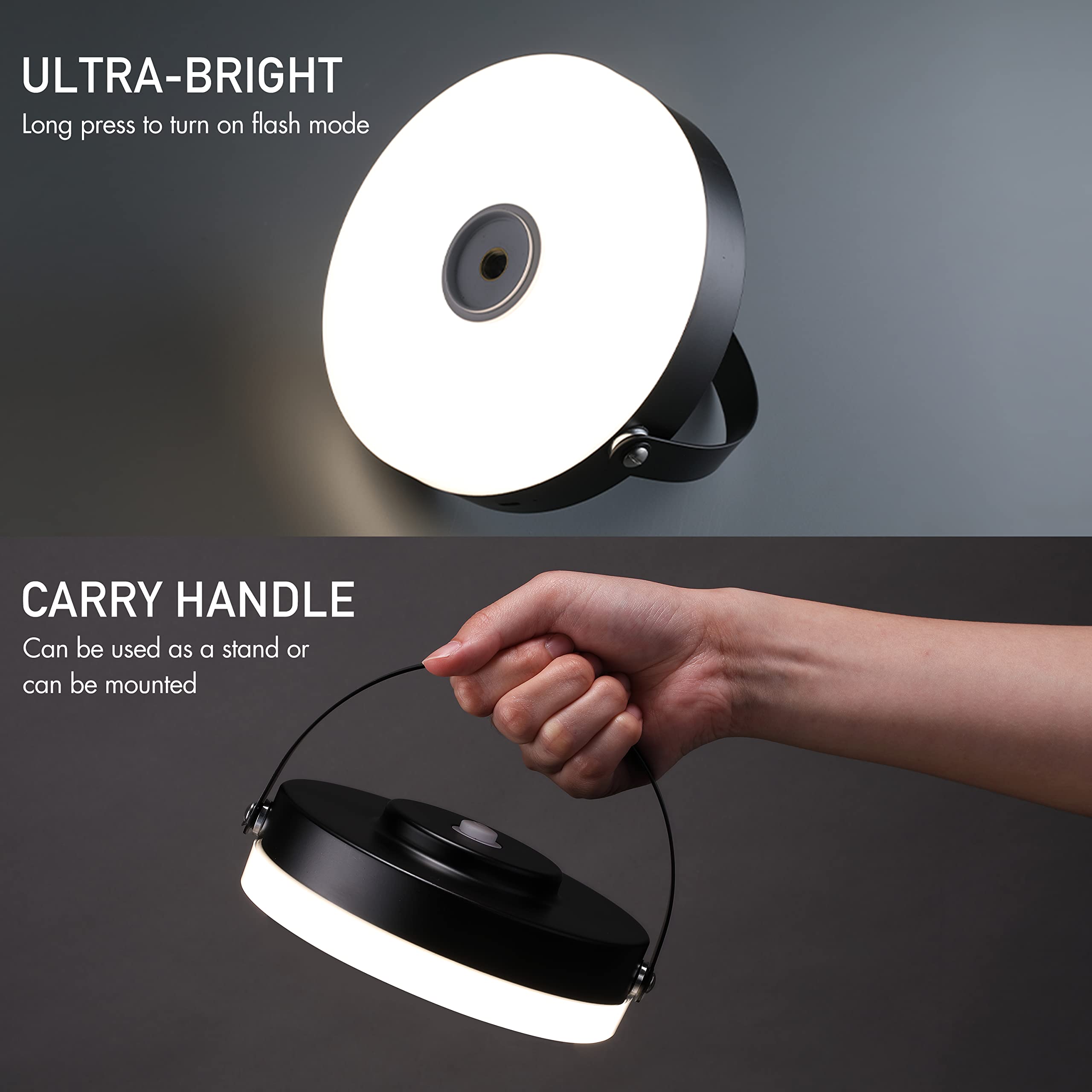 O'Bright O’Bright Thurlow - Portable Led Lamp For Outdoor/Indoor, Built-In Rechargeable Battery, Ip44 Water Resistant, Adjustable Height, Travel Light, Camping Lantern, Patio Table Lamp, Night Lamp, Black