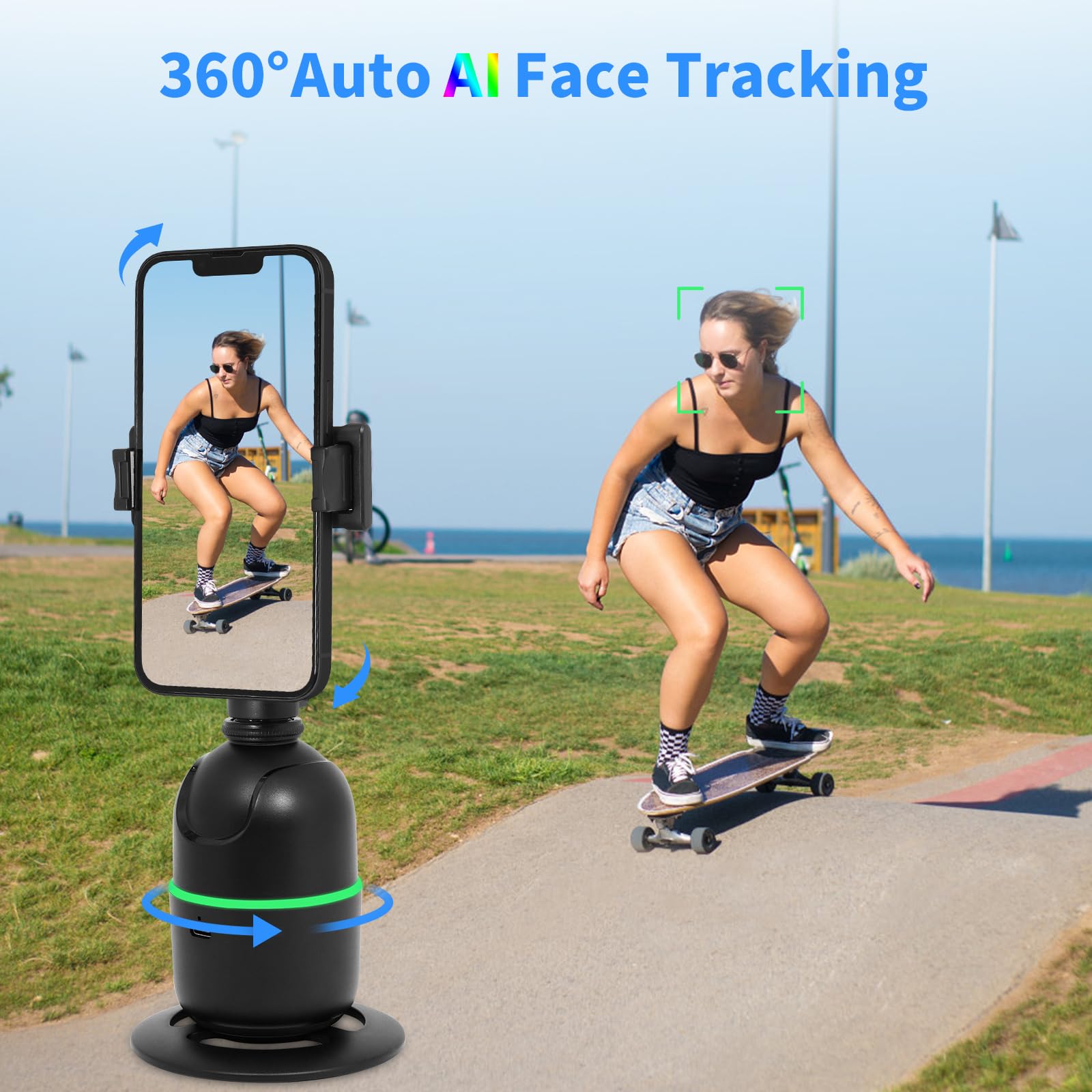 Kozyone Auto Face/Body Tracking Tripod, No App Required, 360° Rotation Phone Holder With Fill Light, Auto Tracking Phone Stand, Smart Gesture Control, For Vlog, Tiktok, Streaming, Zoom