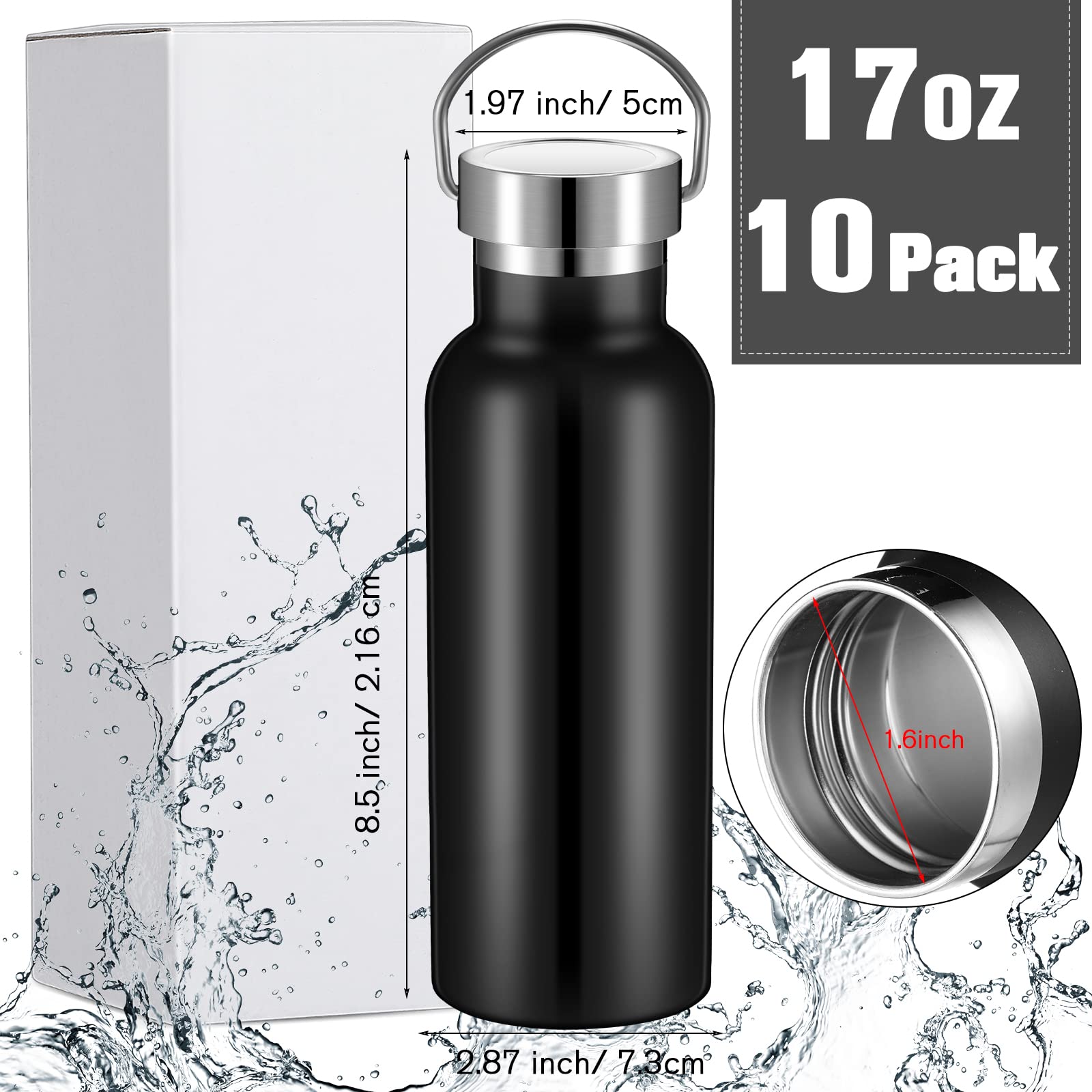 10 Pack 17Oz Stainless Steel Sports Water Bottle Double Wall Insulated Bottle With Handle