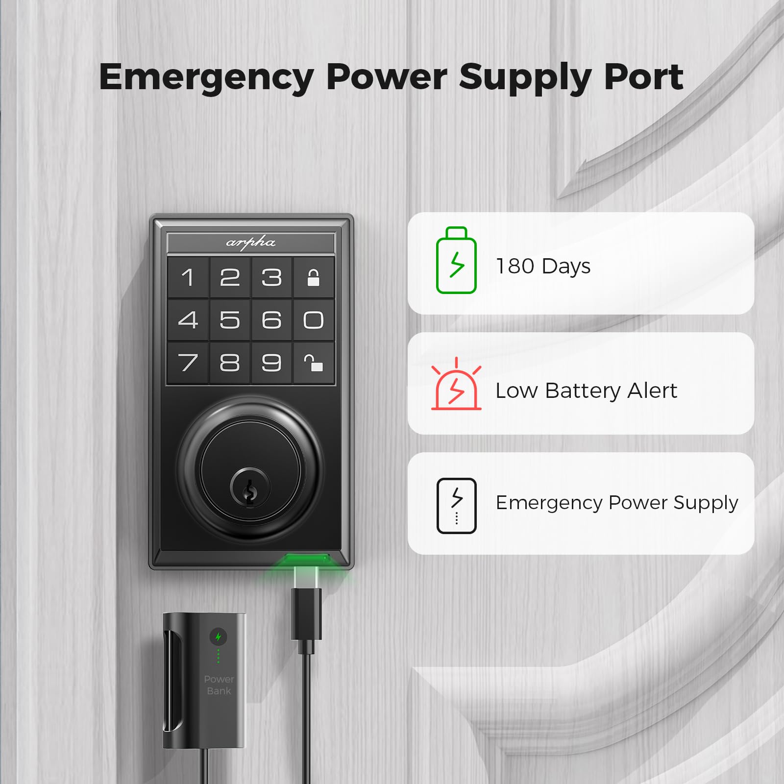 Arpha Keyless Entry Door Lock D100, Electronic Keypad Deadbolt, Smart Locks For Front Door With 100 User Codes, One-Touch Lock/Unlock, Auto-Lock, Anti-Peeking Password, 2 Keys, Easy Install, Zinc Alloy