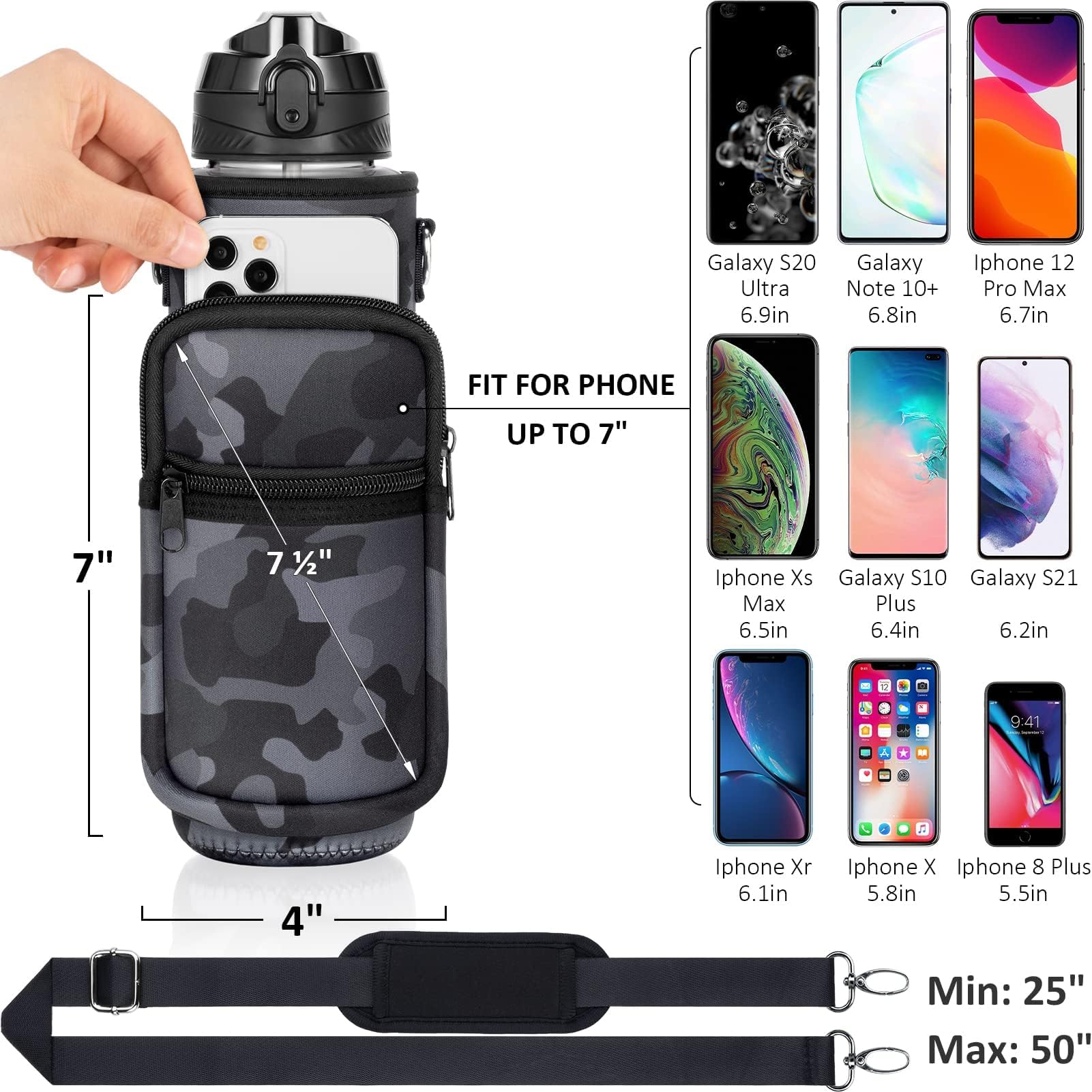Fimibuke 32 Oz Water Bottle With Sleeve - Leakproof Sport Large 1L Plastic Motivational
