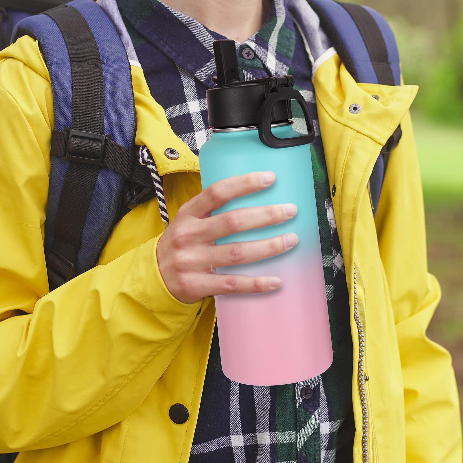Volhoply 32 Oz Insulated Water Bottles Bulk 8 Pack With Straw Lid & Spout Lid,Stainless Steel Sport