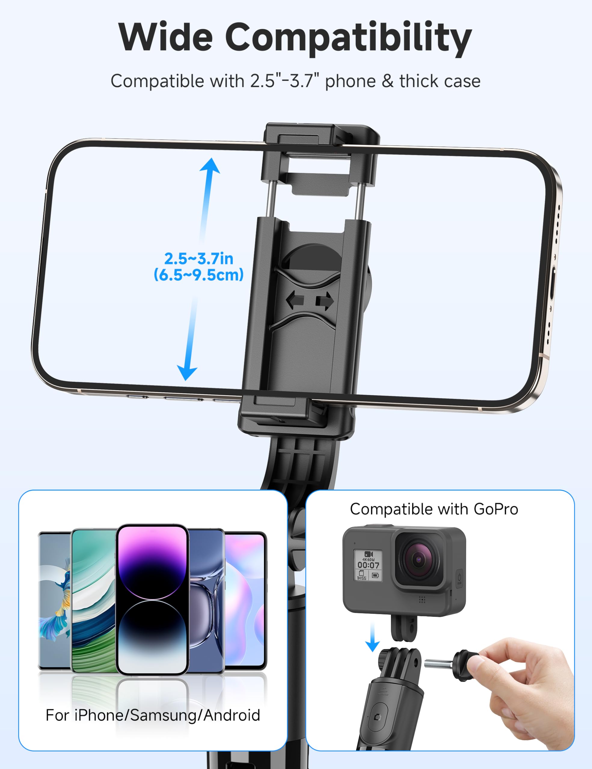 Selfieshow Portable Selfie Stick, 4 In 1 Extendable Phone Tripod Stand With Detachable Wireless Remote & Phone Holder 360° Rotating Mini Travel Tripod Compatible With Iphone 16/15/14/13 Pro/Android/Gopro