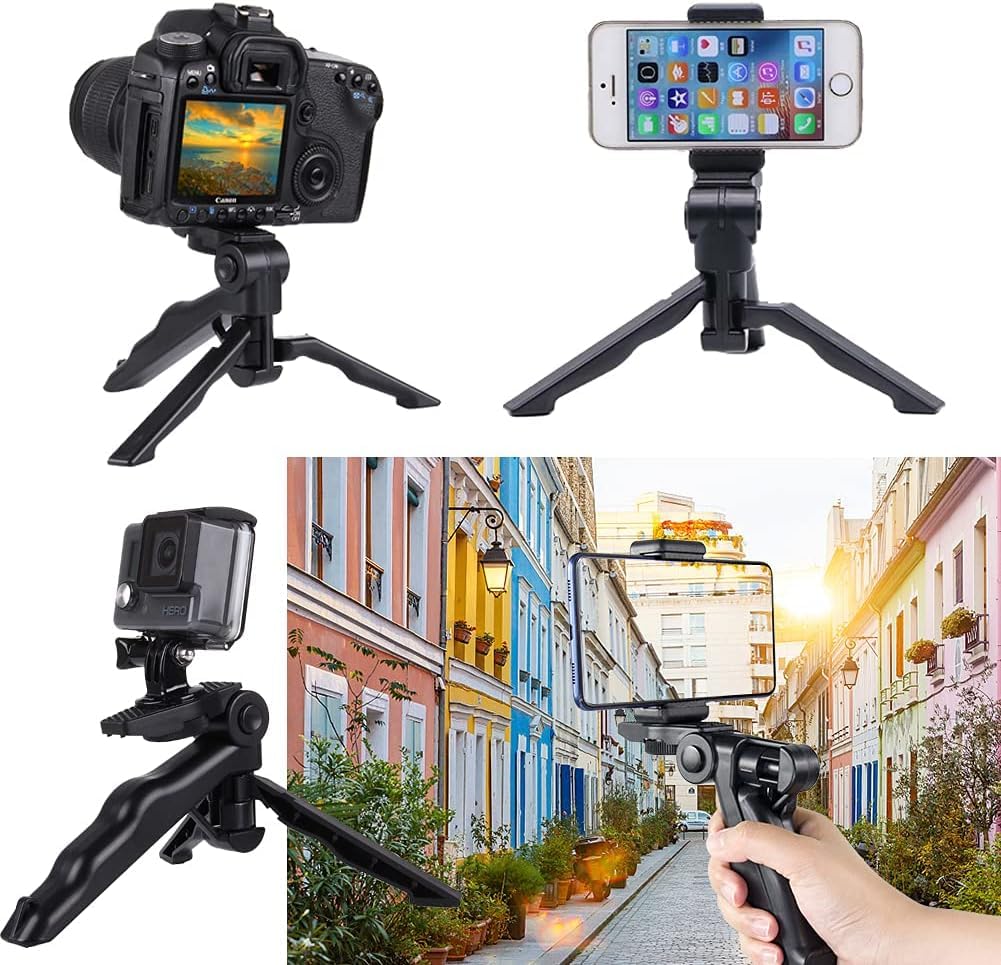 Ecostconnection Acuvar 2 In 1 6.5" Inch Adjustable Tabletop Steady-Shot/Hand Grip Tripod With Smartphone Mount For All Smartphones And Dslr Cameras & Camcorders Works As Desktop Or Handheld + Microfiber Cloth