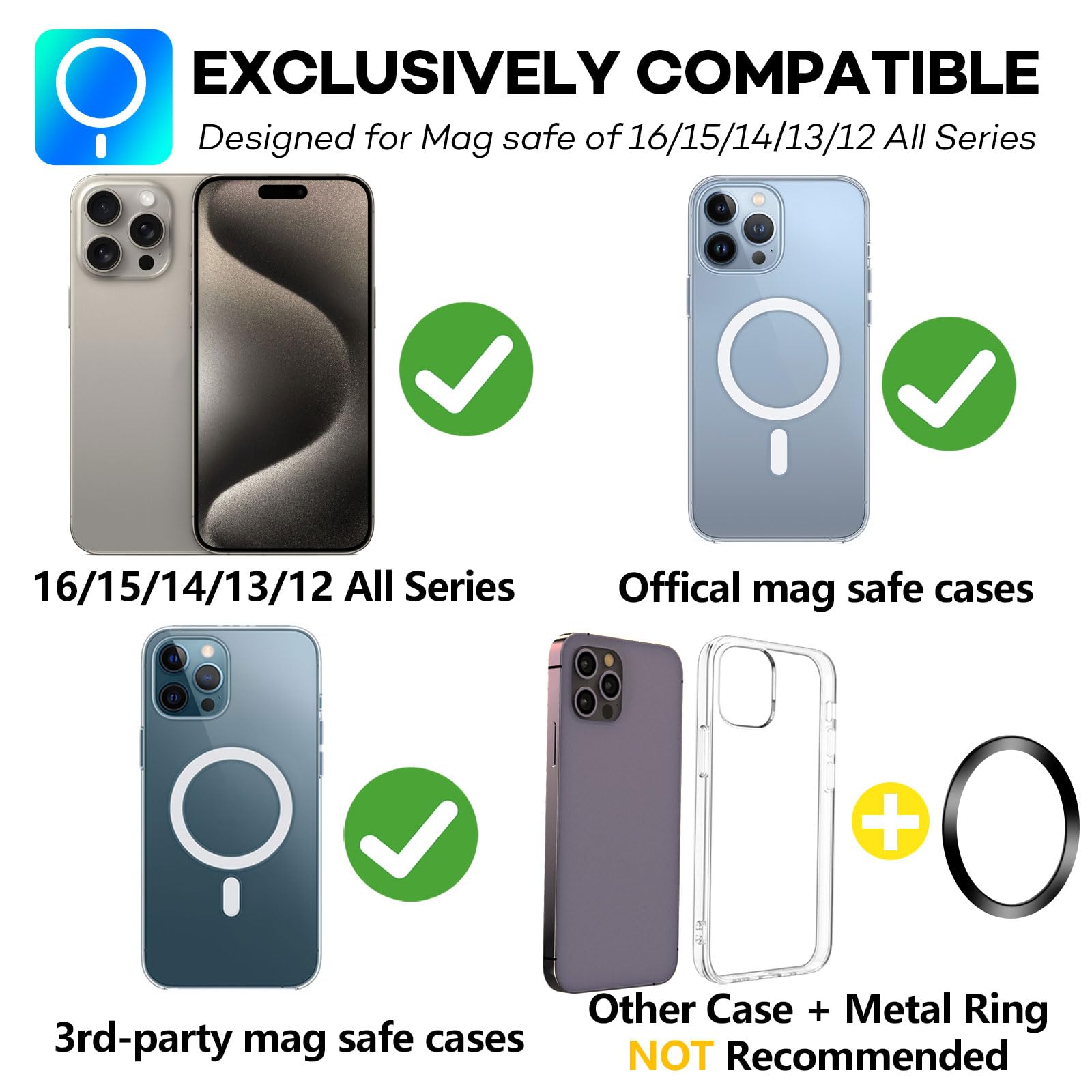Quarble Sticky Magnetic Phone Mount Compatible With Magsafe 16 15 14 13 12 Pro Max Mini Car Mount And Wall Mount Soft Silicone Front