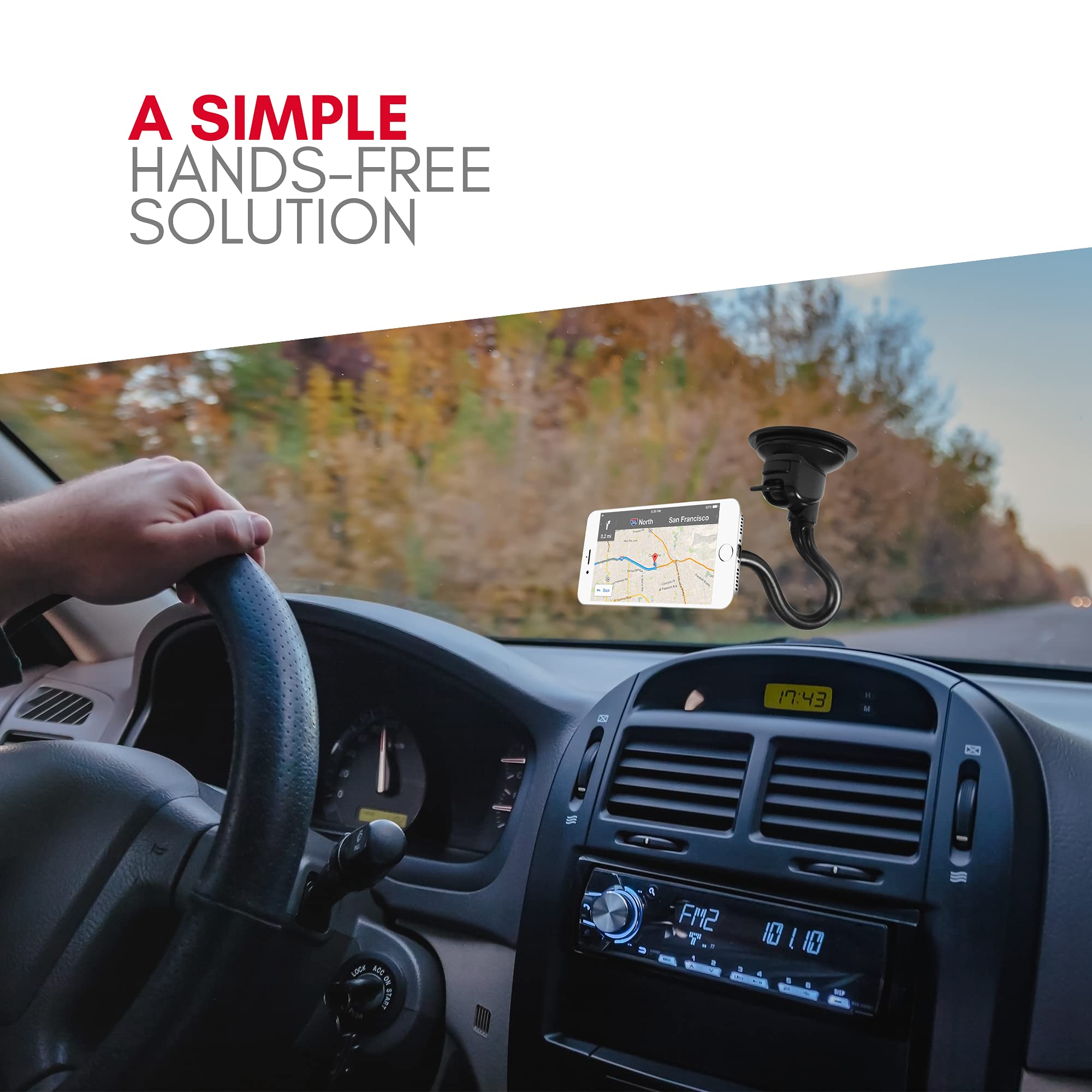 Macally Windshield Phone Mount For Car Magnetic - Suction Cup Window Mount Phone Holder With 8" Long Gooseneck Arm & Super Strong Magnet Mount For Smartphone And Iphone