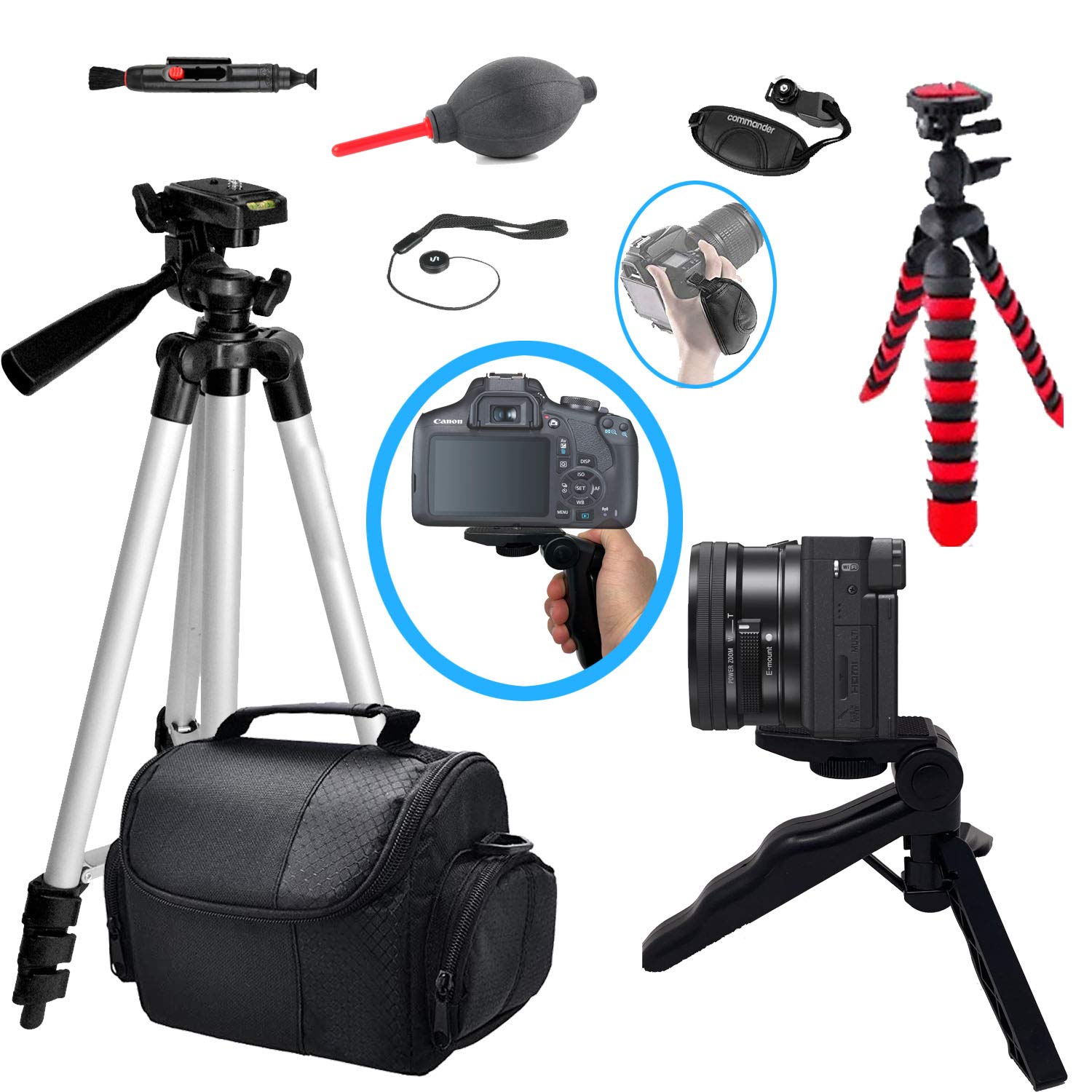 Commander Optics Tripod Bundle Set, 50" Tripod, Spider Tripod, Handheld Tripod Combo With Camera Bag And Cleaning Accessories Kit