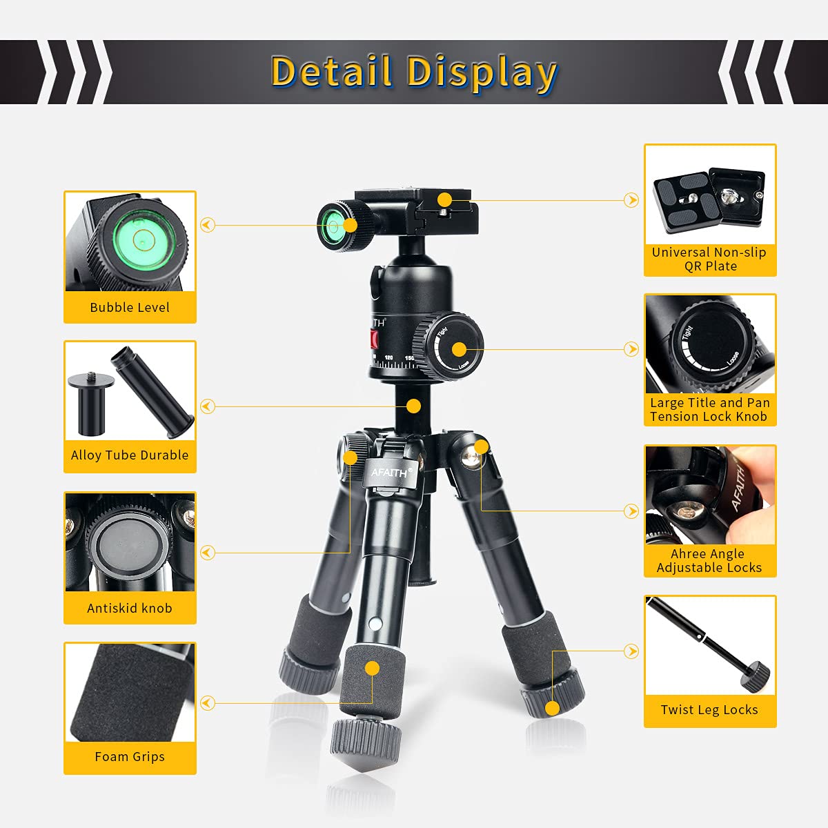 Afaith 20 Inches Portable Tabletop Camera Tripod, Mini Desktop Compact Tripod With Ballhead & 1/4 Inches Quick Release Plate For Dslr Camera