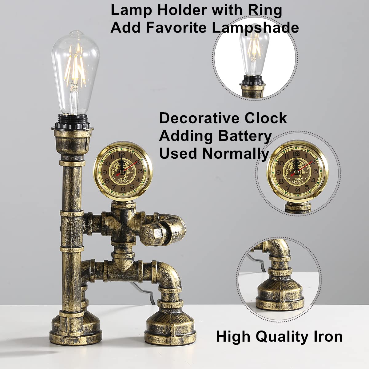 Efinehome Water Pipe Table Lamp Robot Style- Retro Industrial Table Light- Antique Steampunk Metal Desk Lamp Bedside Lighting Fixture For Office, Reading Kids Room, Cafe Bar (Bronze-Style E)