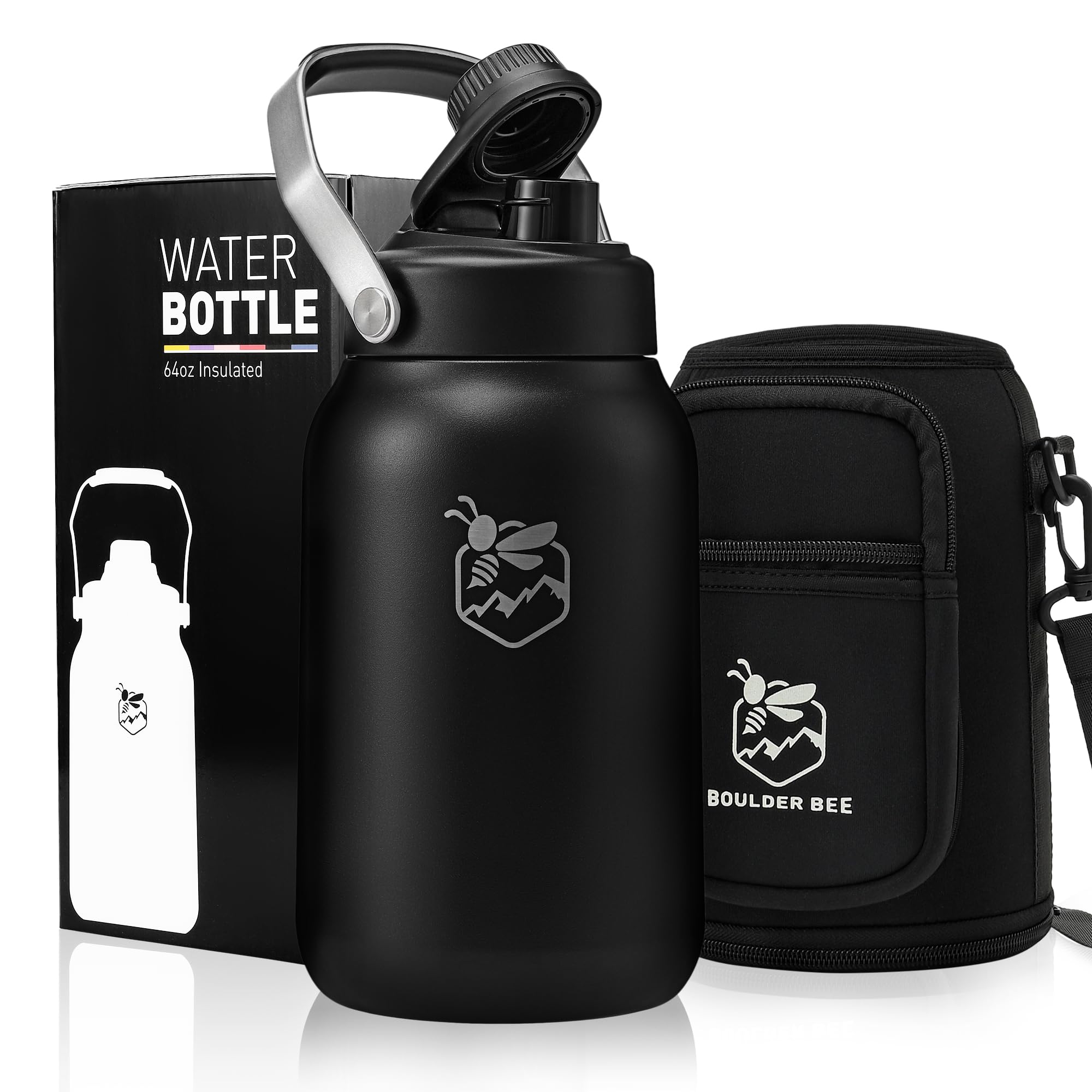 Boulder Bee Insulated Water Bottle  Half Gallon Water Jug With Handle  64 Oz Stainless Steel