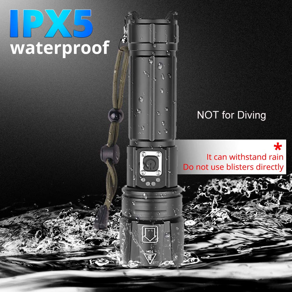 Proforus Handheld Flashlight 8000 Lumens, Xhp70.2 Led Flashlight High Lumens Usb Rechargeable Utility Flashlight High Powered Flashlights Torch Zoomable 5 Modes With Power Display And Usb Output