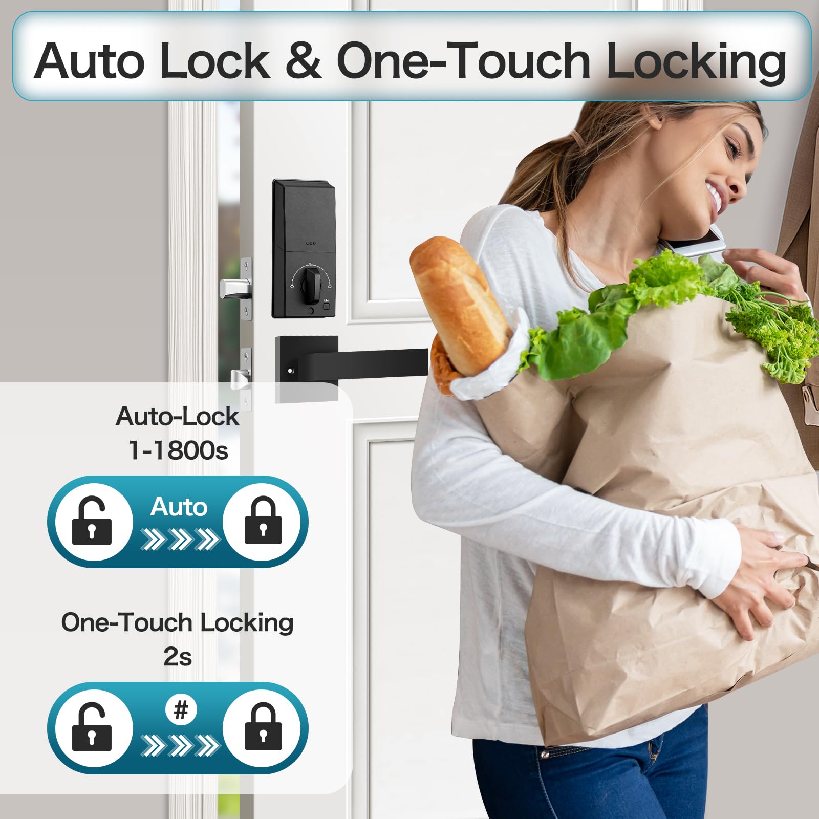 Cyphercore Smart Locks Front Door, Keyless Entry Door Lock With App Control, Fingerprint Deadbolt Alexa With Touchscreen Keypad Code, Bluetooth Electronic Deadbolt Auto-Lock For Home