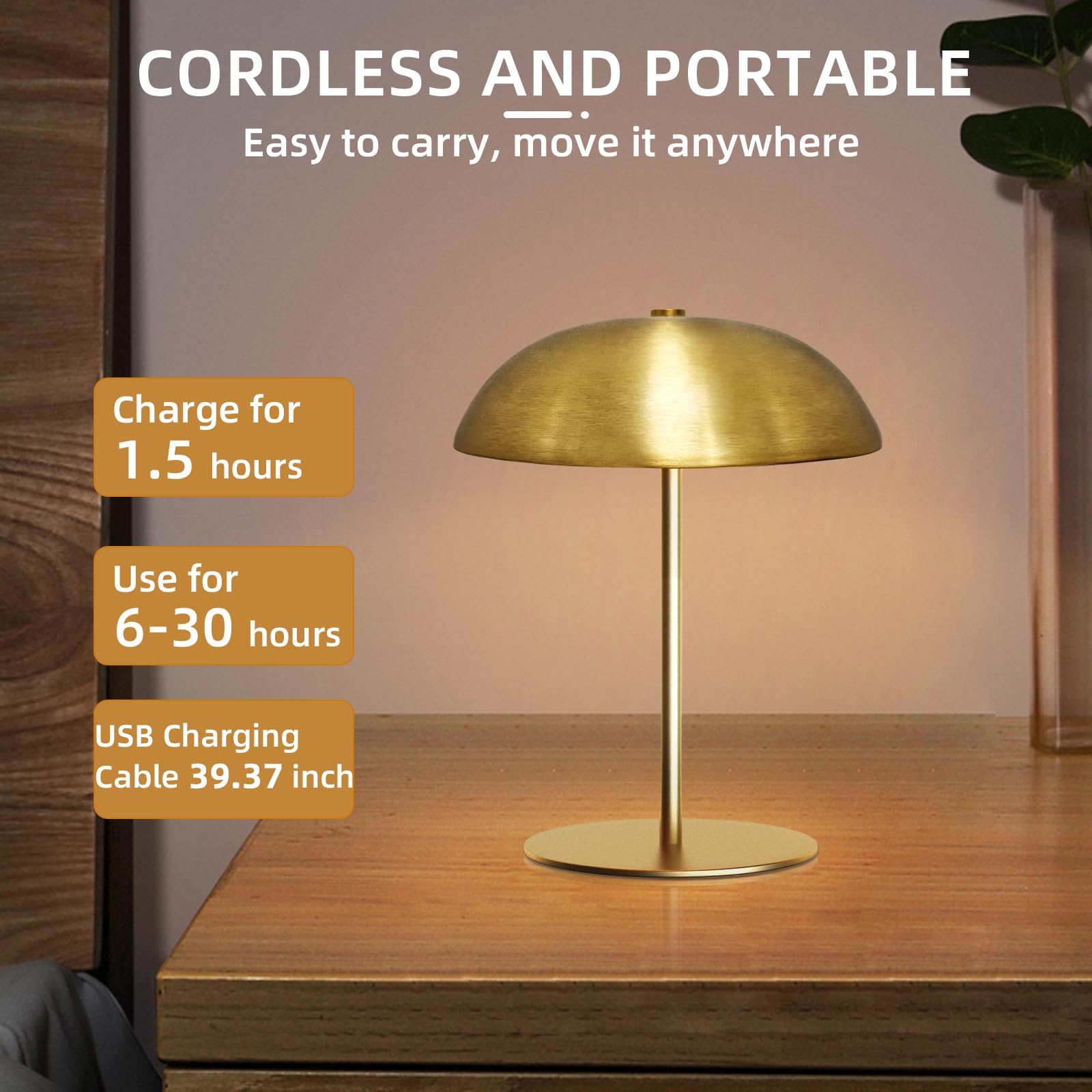 Hikalycoco Led Cordless Mushroom Lamp, Modern Portable Table Lamp, 3-Level Brightness, Rechargeable Battery Up To 30 Hours Usage, Bedroom Bedside Lamps For Bars/Outdoor Party/Camping/Coffee Shop Night Light