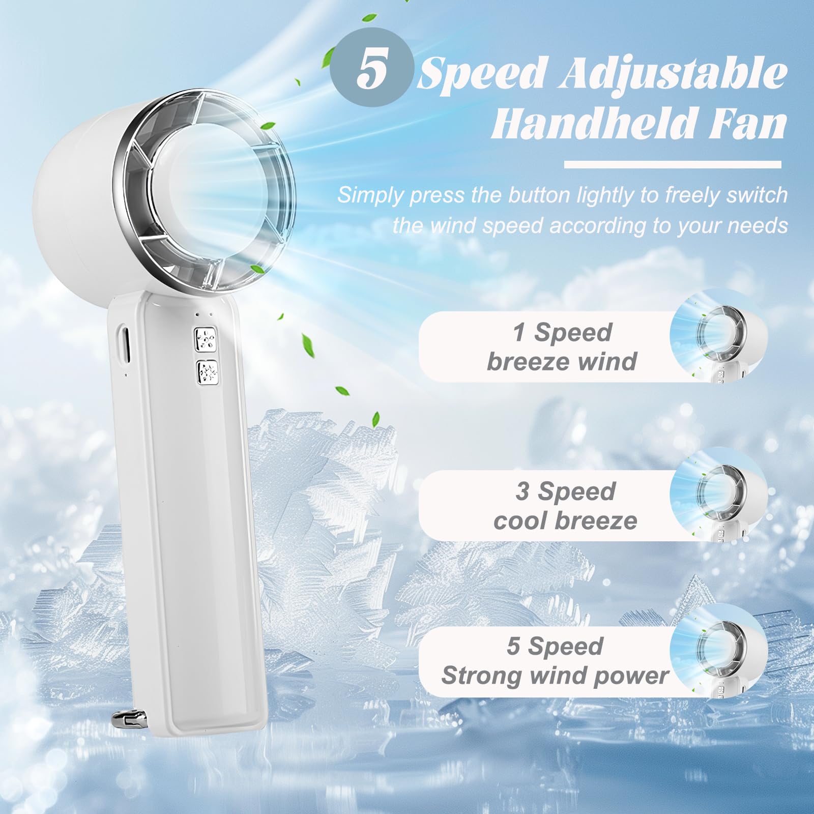 Portable Handheld Fan, 5 Level Wind Speed Regulation Fan, Quiet Mini Fans With Ice Compress, Cooling