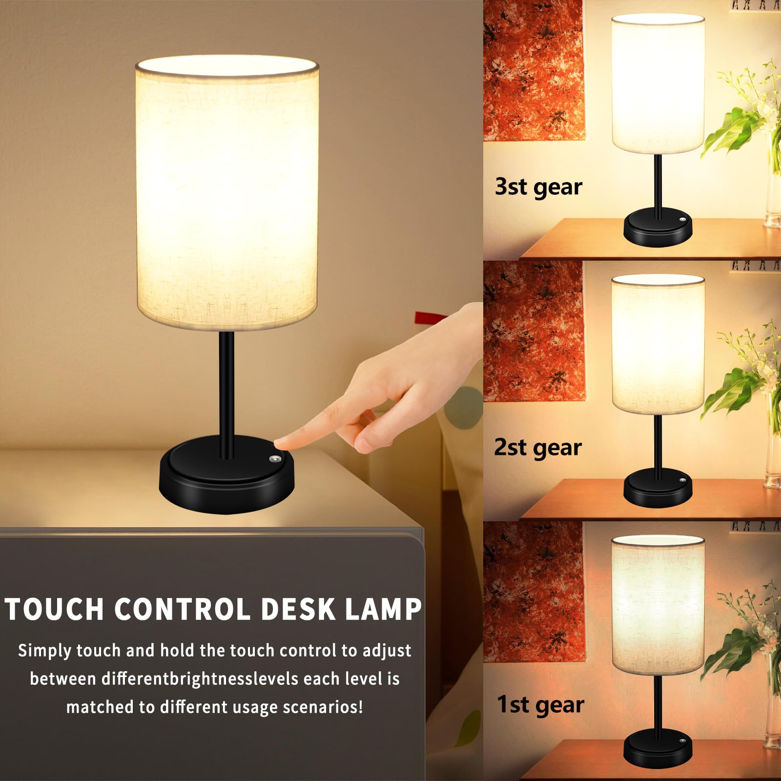 Lhyuetong Portable Led Desk Lamp, Cordless Bedside Touch Night Light, Built-In Rechargeable Battery, 3-Level Brightness Adjustment, Suitable For Bedrooms, Dining Rooms/Courtyards/Dormitories