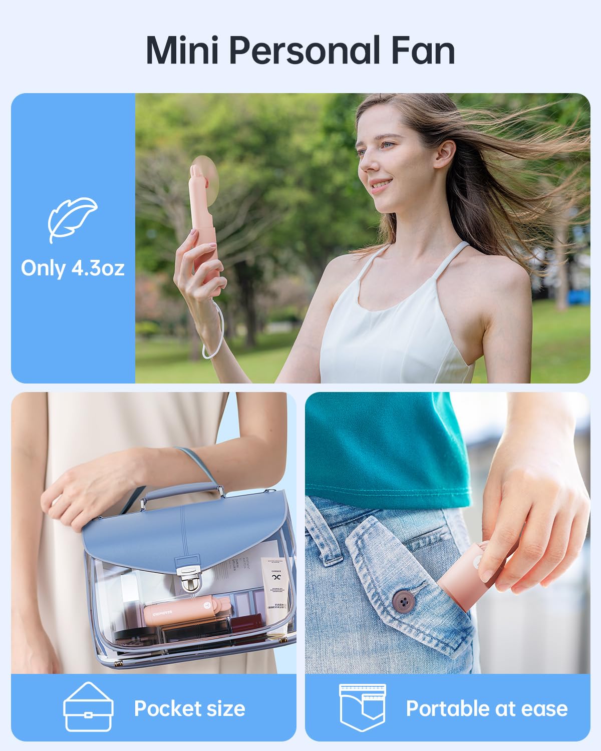 Portable Handheld Mini Fan: 2 In 1 Rechargeable Hand Held Fan With Backup Power & Digital Display