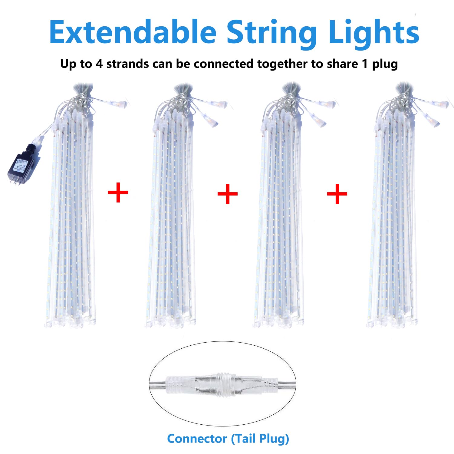 Aluan Christmas Lights Outdoor Meteor Shower Lights White 16 Inch 10 Tubes 360 Led Falling Rain Light Waterproof Snowfall Dripping Icicle Light For Xmas Tree Holiday Decoration Yard Porch Patio