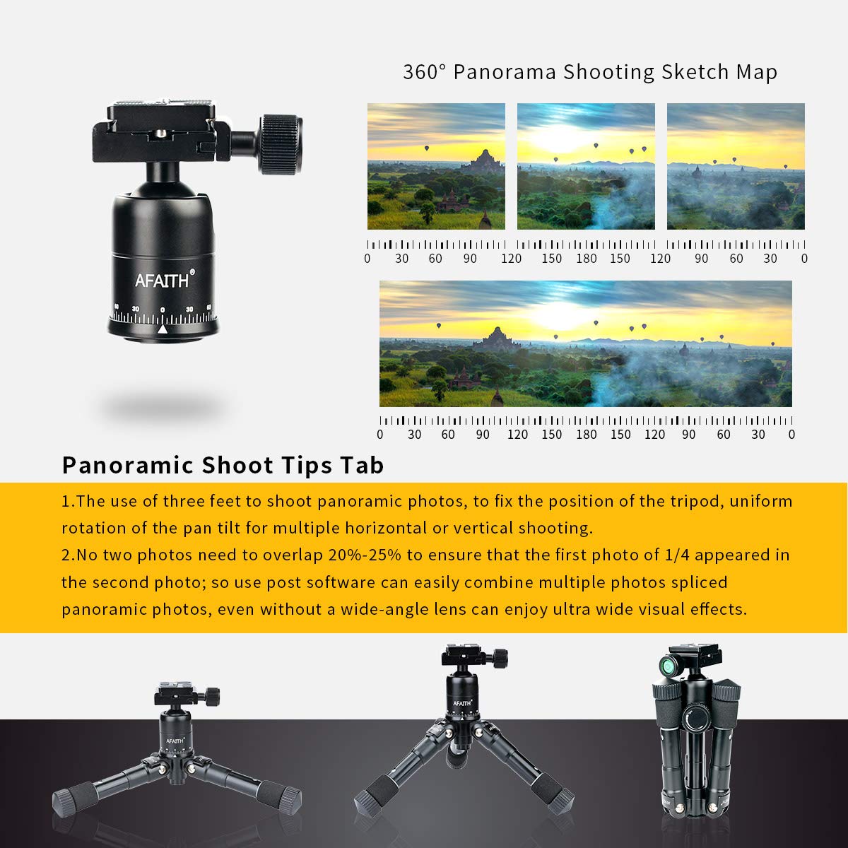 Afaith 20 Inches Portable Tabletop Camera Tripod, Mini Desktop Compact Tripod With Ballhead & 1/4 Inches Quick Release Plate For Dslr Camera