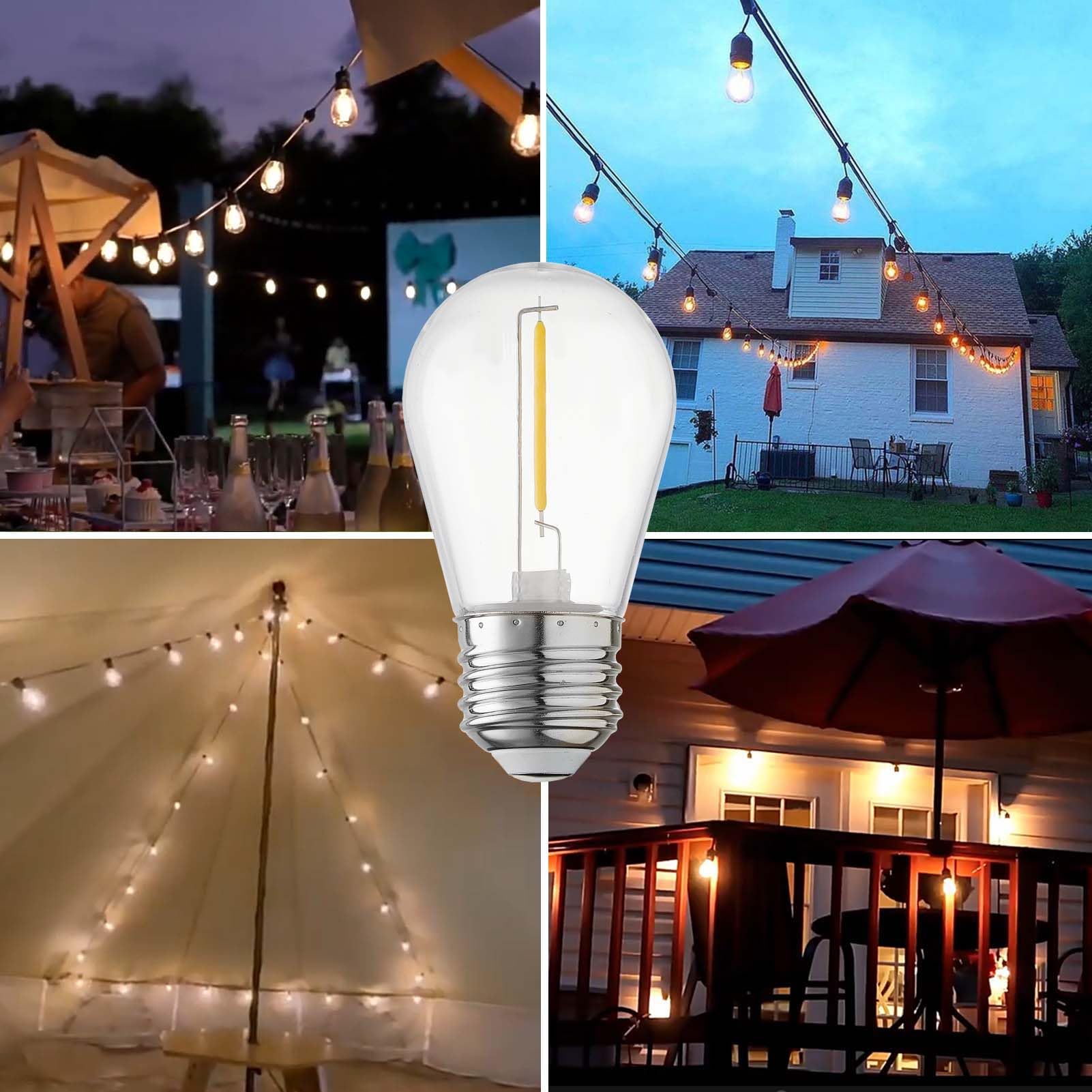 Abulber 25 Pack S14 Led Outdoor String Light Replacement Bulbs,Clear Plastic,Shatterproof,Waterproof.1 Watt To Replace 11 Watts Incandescent Bulb,120V 2700K E26,Warm White