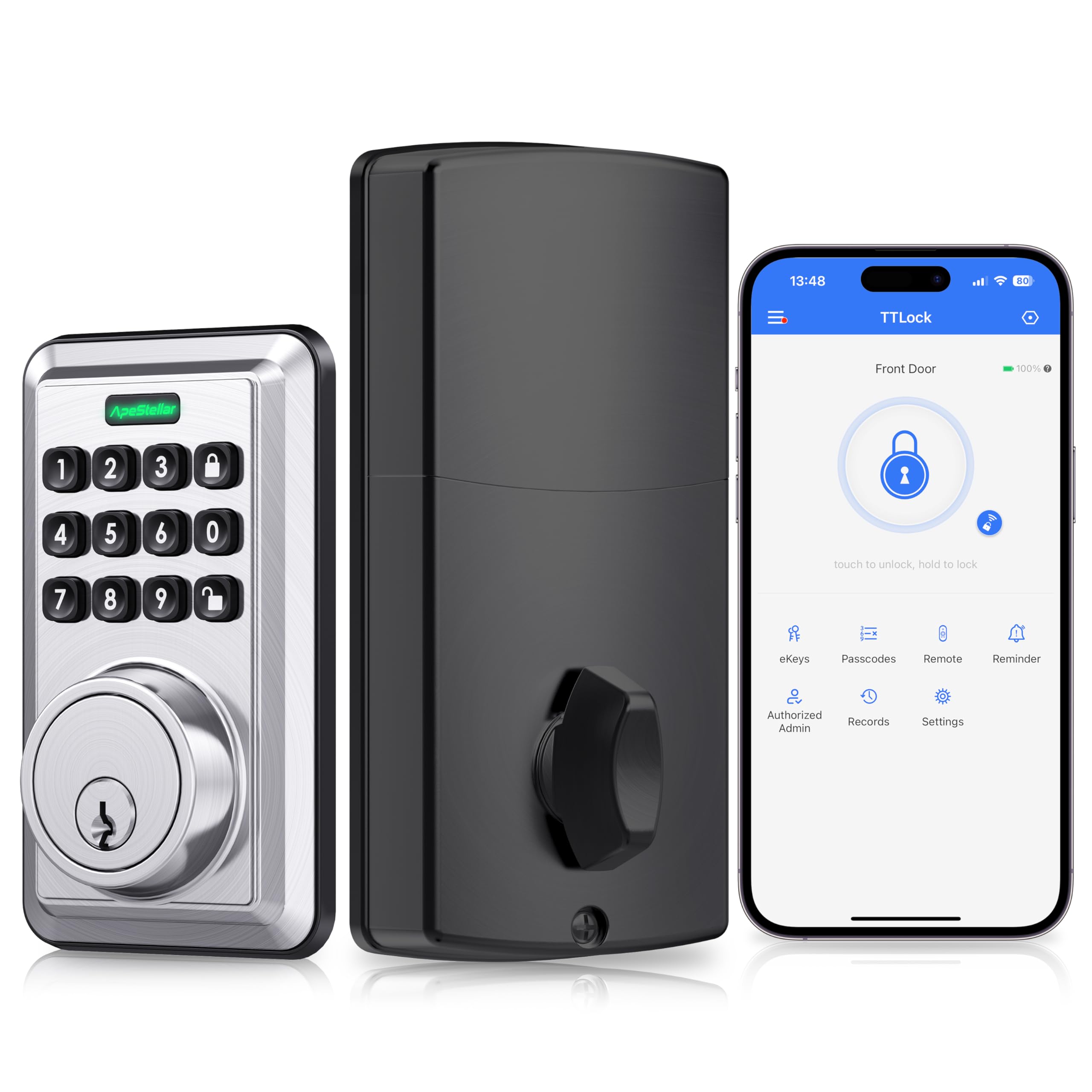 Apestellar Smart Door Lock, Built-In Wifi Keyless Entry Door Lock Deadbolt With App Remote Control, No Hub Required Deadbolt Lock, Easy Installation For Front Door-Satin Nickel