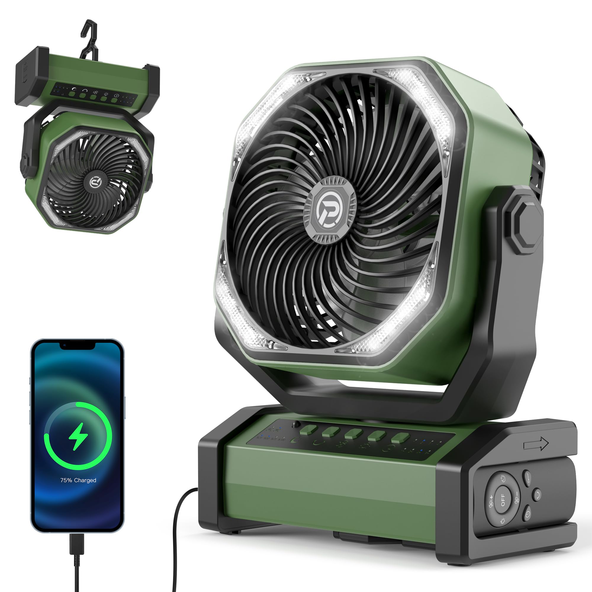 Panergy Portable Camping Fan With Led Lantern, 20000Mah Rechargeable Battery Operated Usb Fan - Koospark