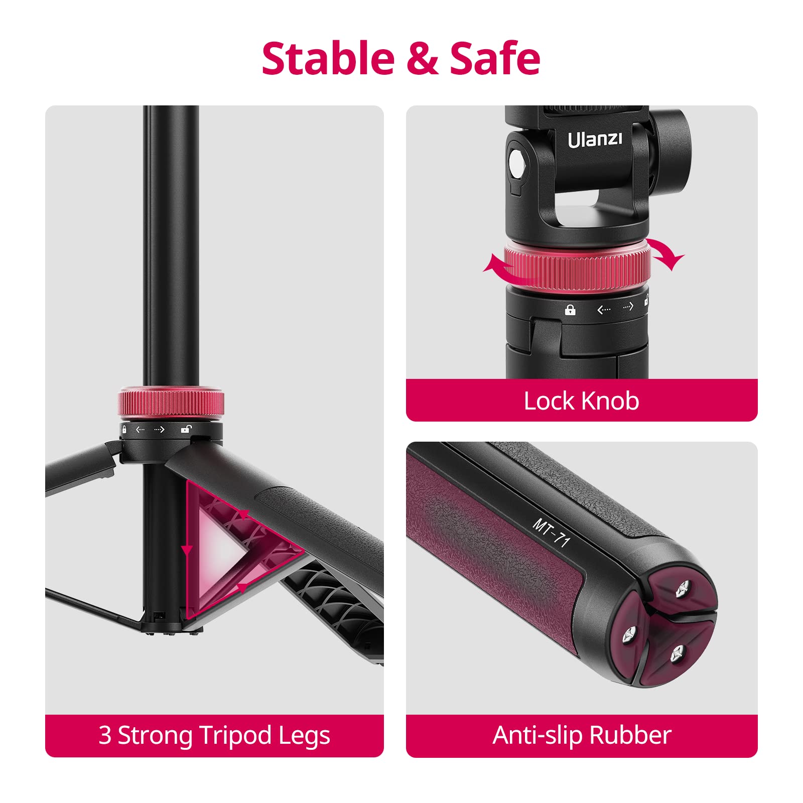 Ulanzi 59In Selfie Tripod For Camera - Mt-71 Invisible Long Extendable Selfie Vlog Handle Portable Lightweight Tripod Stand 7 Sections For Action Cameras