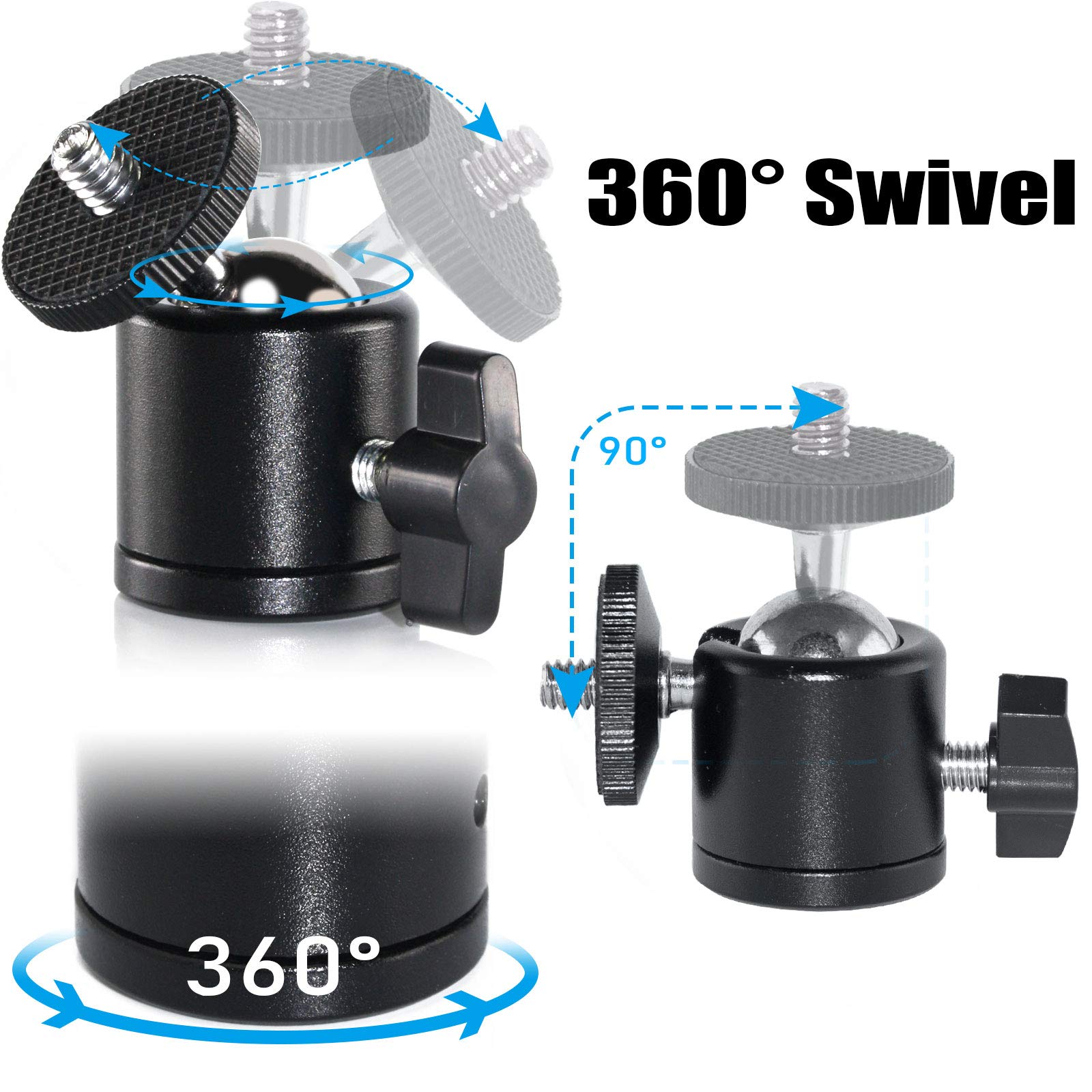Exmax Mini Ball Head 360 Degree Aluminum Alloy Body Rotating Swivel Mini Tripod Ball Head With 3/8" To 1/4" Screw Adapter For Dslr Camera Camcorder Tripods Monopods Light Stand Bracket