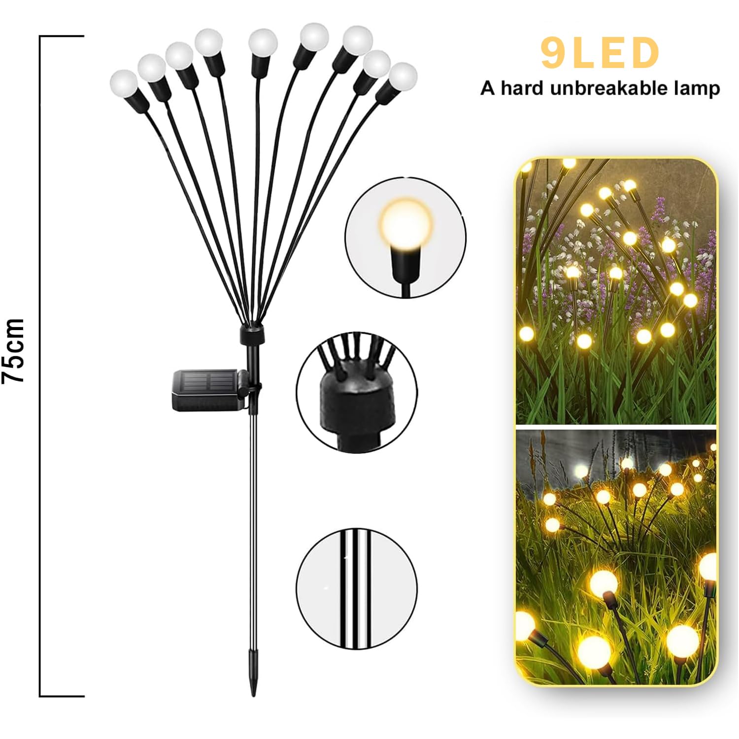 Solarbaby Solar Garden Lights Solar Swaying Light Sway By Wind Solar Firefly Lights Outdoor Waterproof For Landscape Pathway Patio Yard Walkway Decoration Warm White