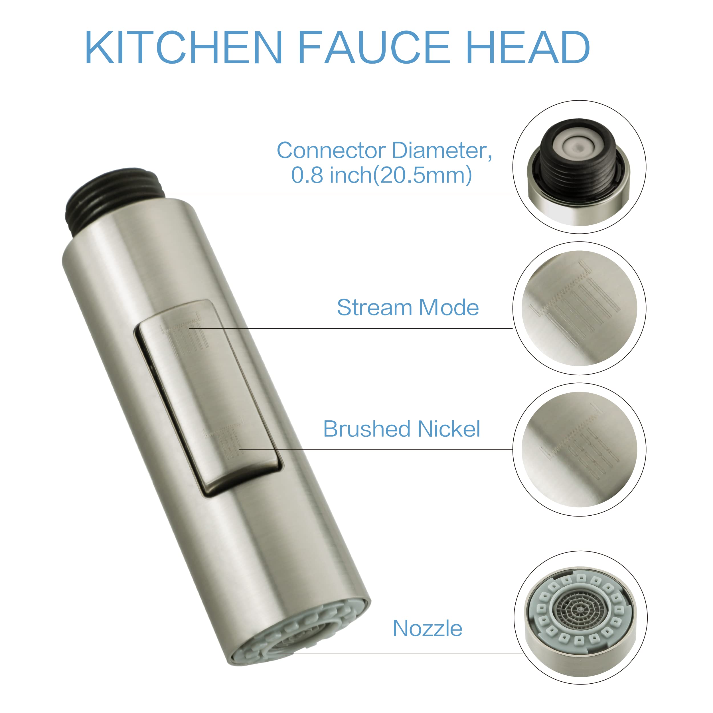 Koreyoshi Pull Down Kitchen Faucet Sprayer Head Replacement G1/2 Male 2-Functions Faucet Head For Kitchen Sink Pull Out Kitchen Faucet Head Replacement Parts Brushed Nickel