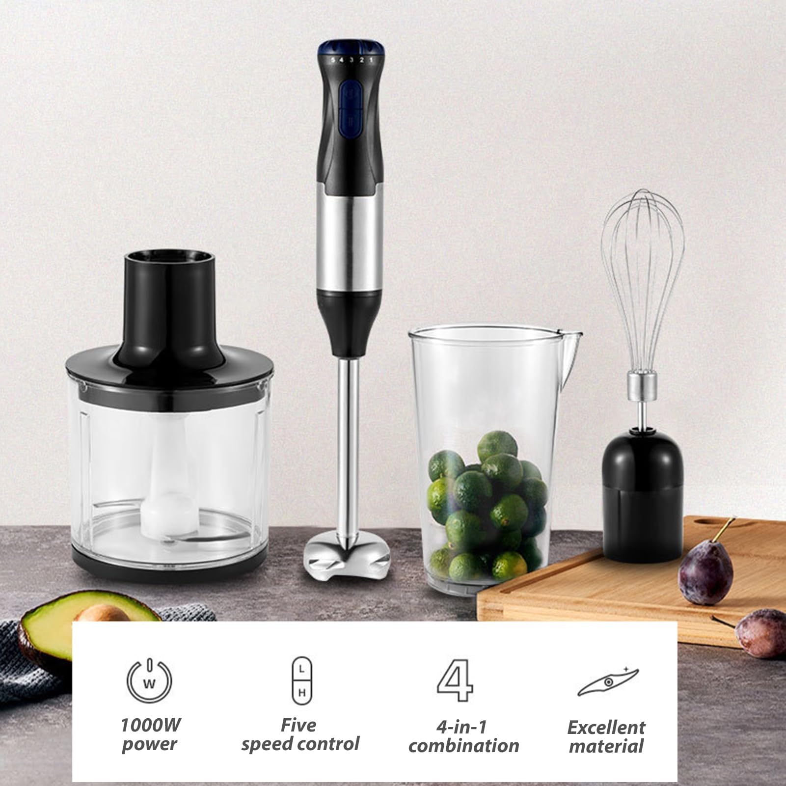 Uniqus Electric Meat Grinder Hand Blender Kit Speed Adjustable Whisk Milk Frother Handheld Blender With Us Plug Silver Color
