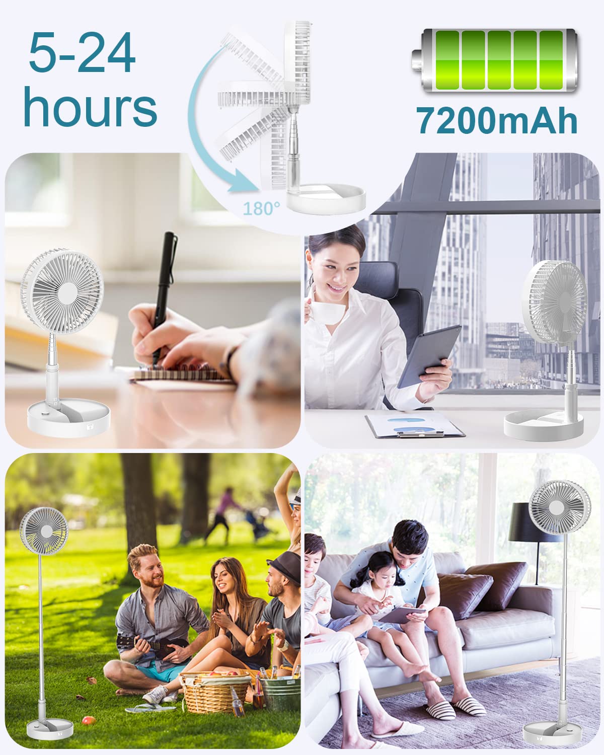Un Unitedtime Desk And Table Fan, Foldable Fans Portable Travel Fan Battery Operated Or Usb Powered