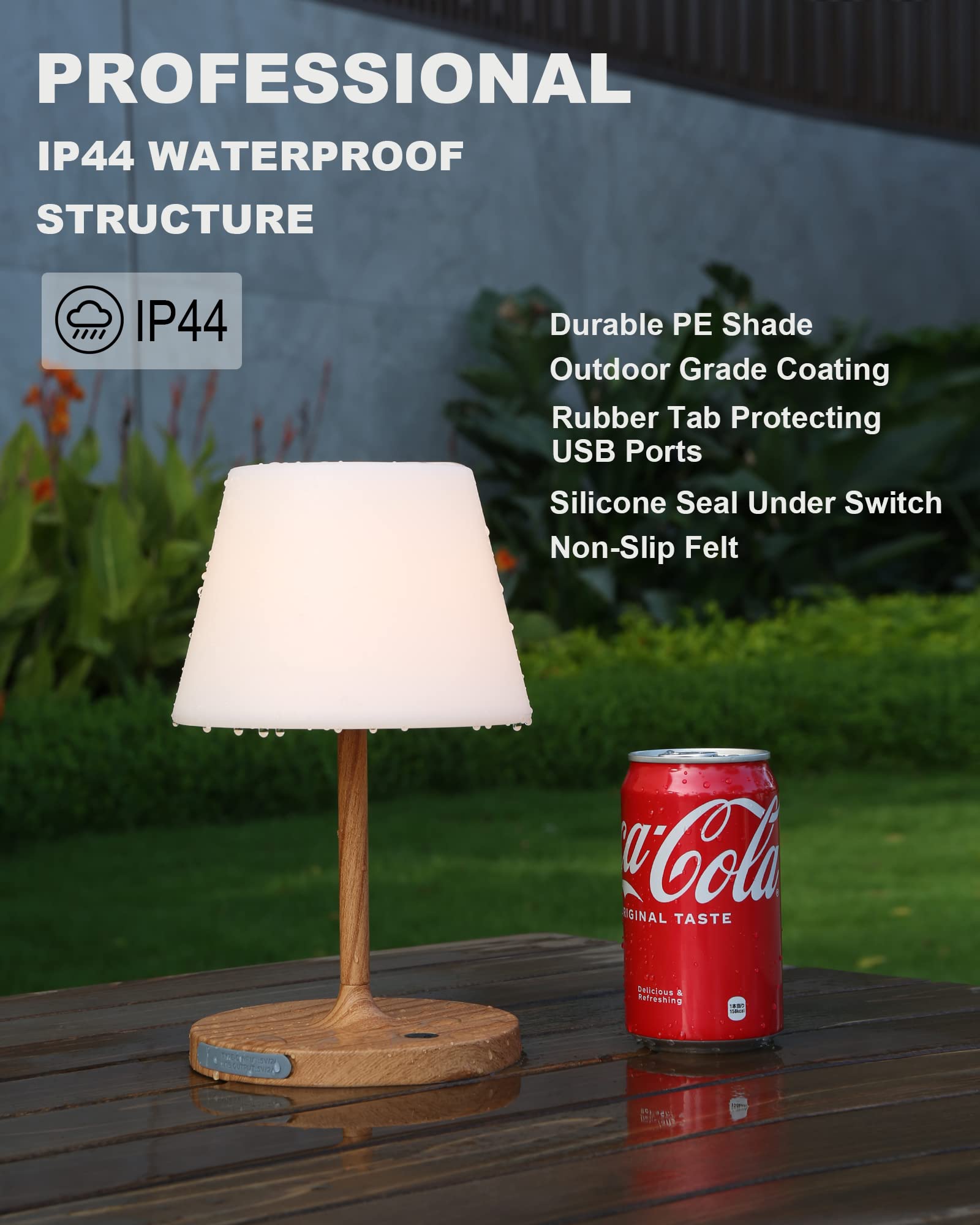 Weilailux Outdoor Battery Operated Table Lamp Waterproof, 4000Mah Cordless Rechargeable, Touch Dimmable Desk Lamp, Led Night Light For Patio Camping Restaurant Home, H9.6In, Wood Grain
