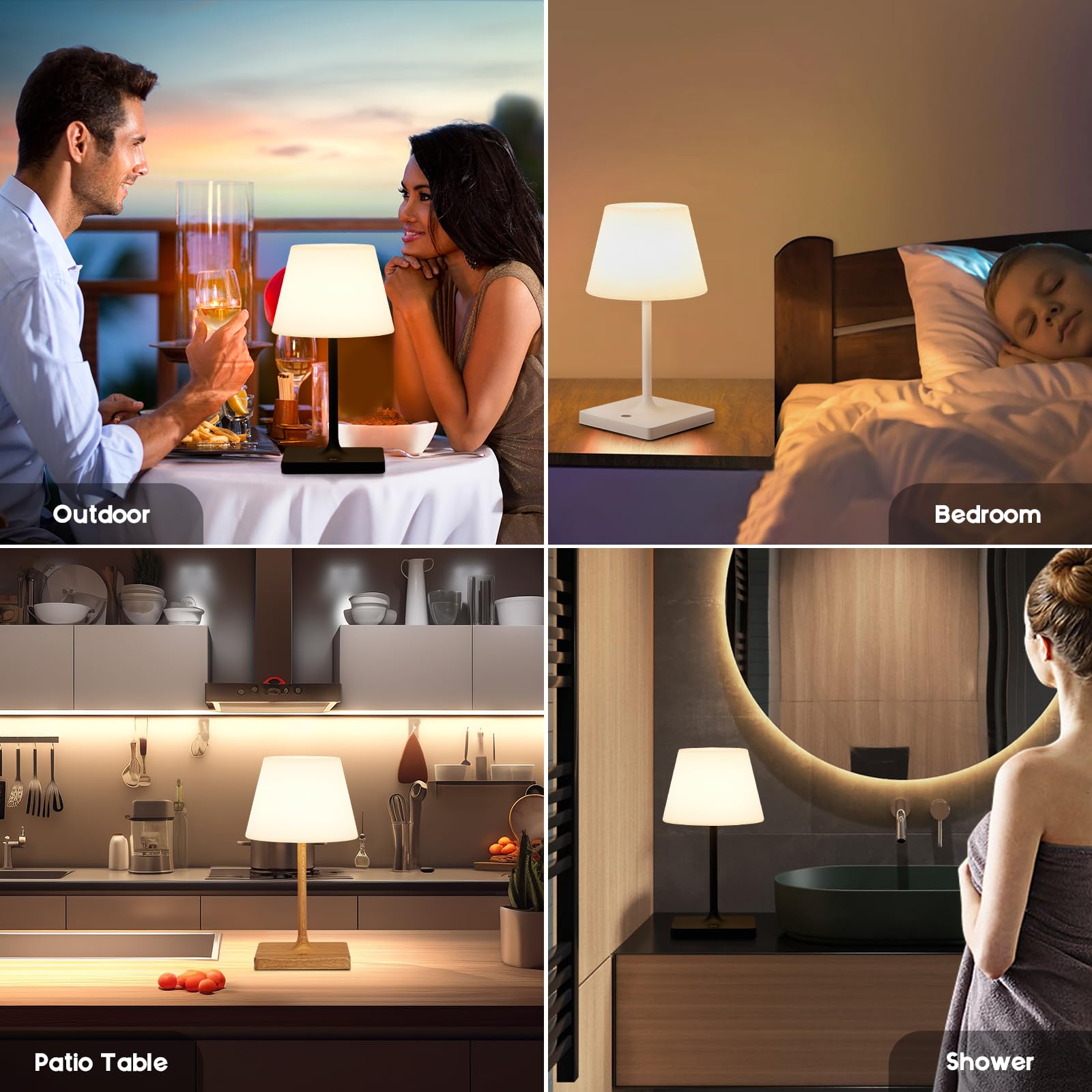 Deogos Portables Cordless Table Lamp, Outdoor Battery Operated Desk Lamp Waterproof, Built-In Rechargeable Battery, Touch Dimmable Night Light For Patio Camping Restaurant Home, Wood Grain
